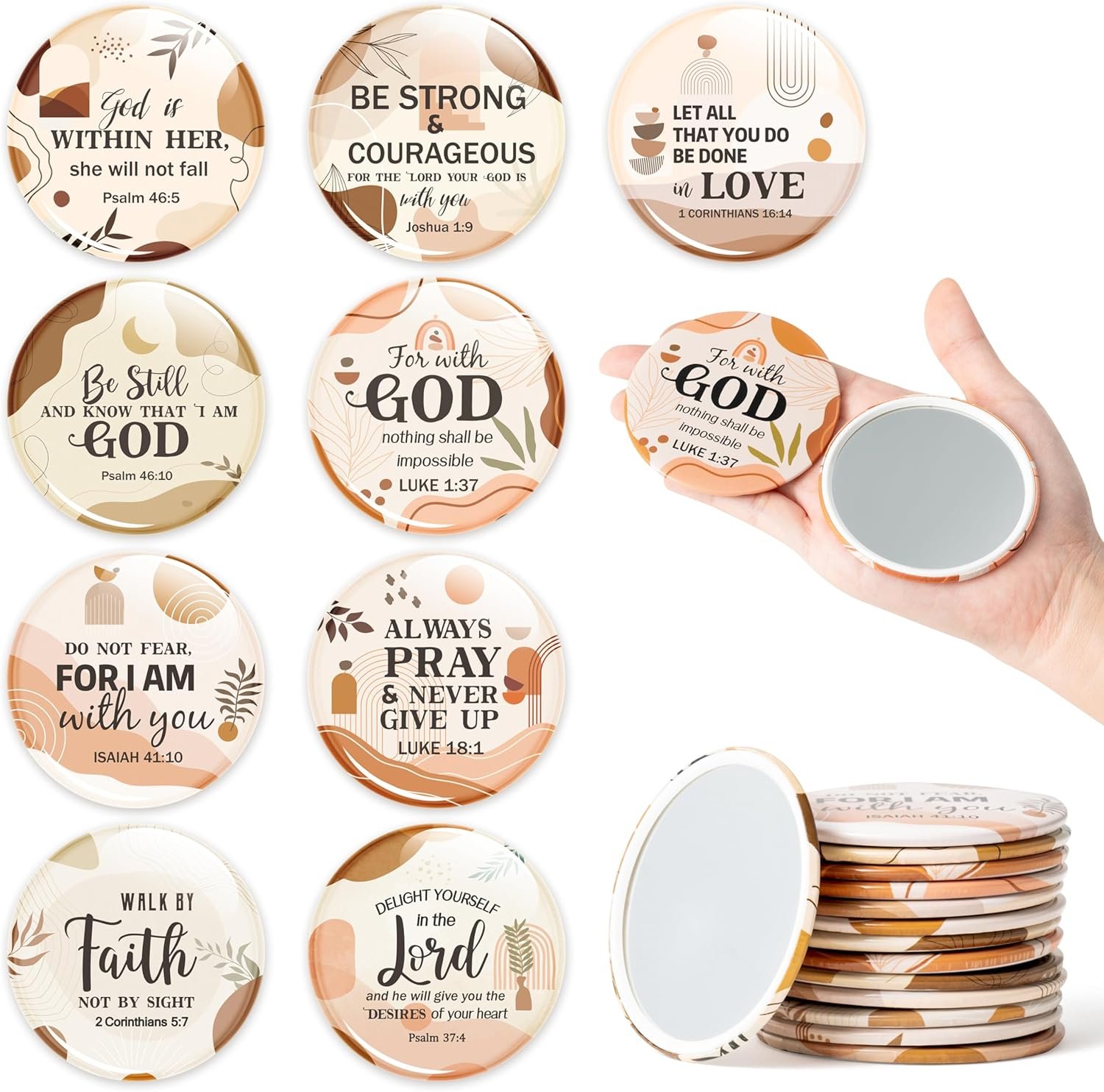 Y1tvei Bible Verse Compact Mirrors – 36Pcs Boho Christian Gifts Bulk Bible Verse Mini Compact Mirrors Inspirational Small Portable Round Pocket Makeup Mirror for Purse Church Party Favors for Women