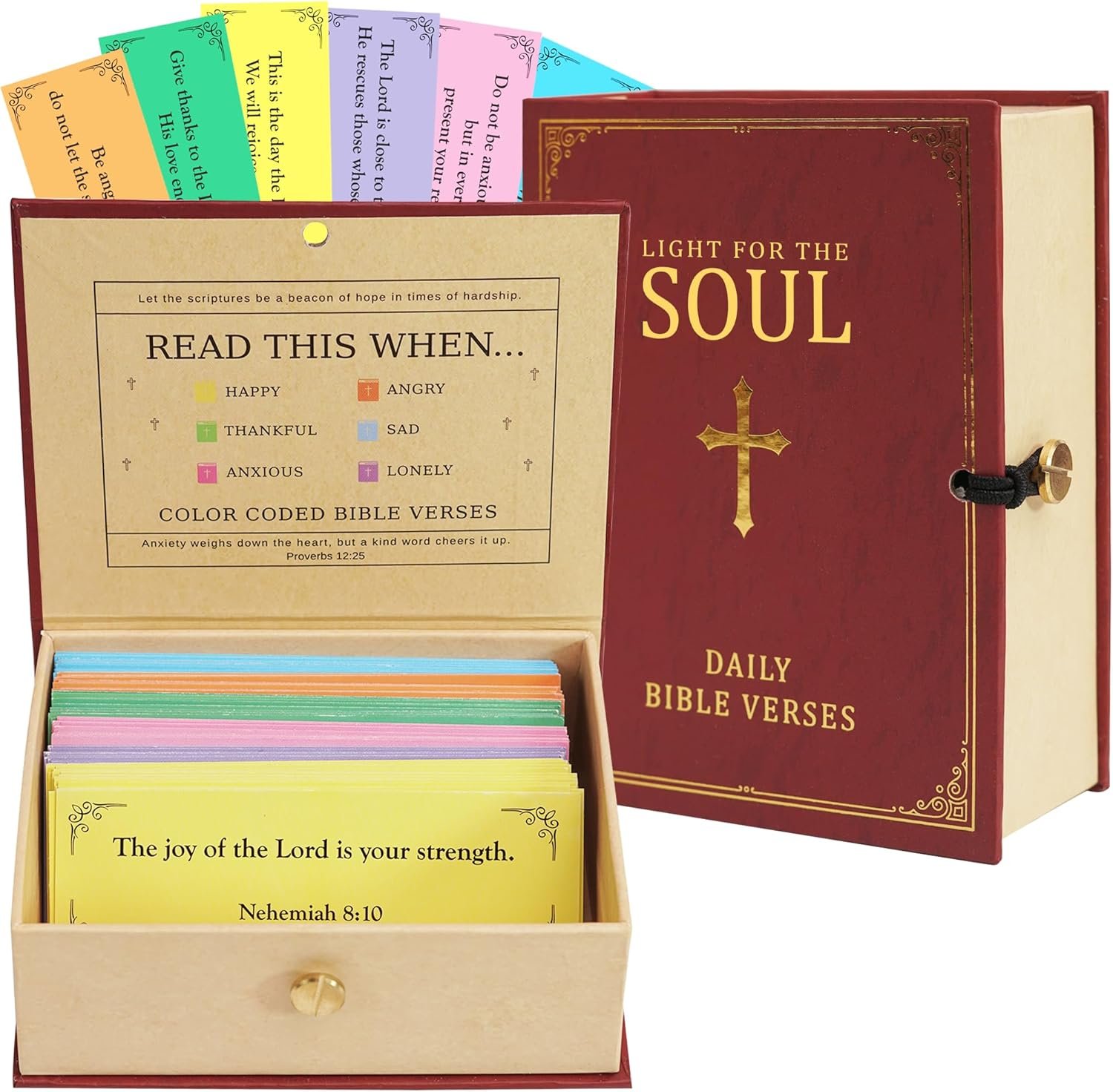 SOUTHLISA Read This When Bible Verse Box – 150 Color Coded Bible Verse for 6 Emotions – Mothers Day Gifts For Mom, Christian Gifts For Women
