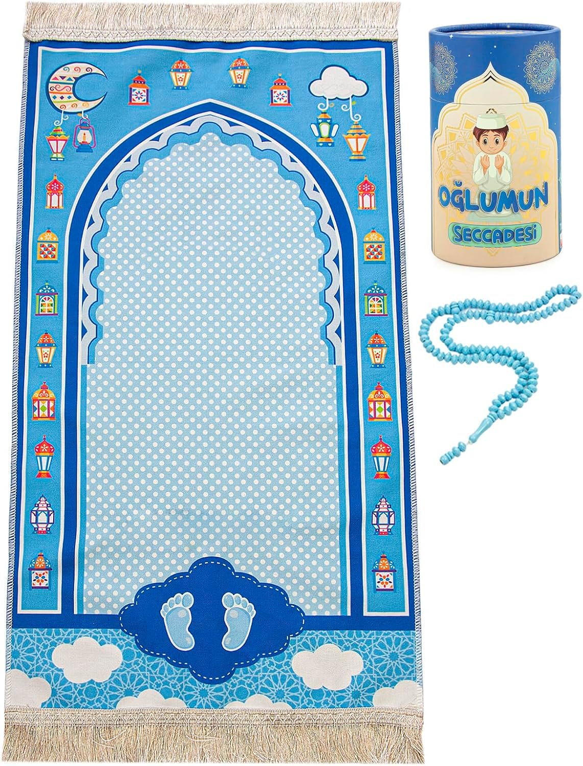 ihvan online, Kids Prayer Mat, Muslim Prayer Rug for Kid, Islamic Gifts for Kids, Design Janamaz Sajadah, Soft Salah Mat Carpet for Kid, Travel Praying Rug, Patterned Blue