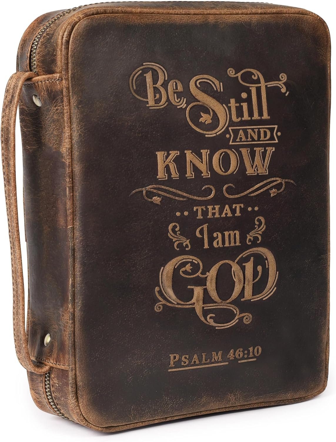 LEATHER VILLAGE Handmade Vintage Leather Embossed Bible Cover for Men & Women – Large Protective Bible Case & Organizer for Church, Travel & Study Christian Religious Antique Bookmark-Distressed Brown