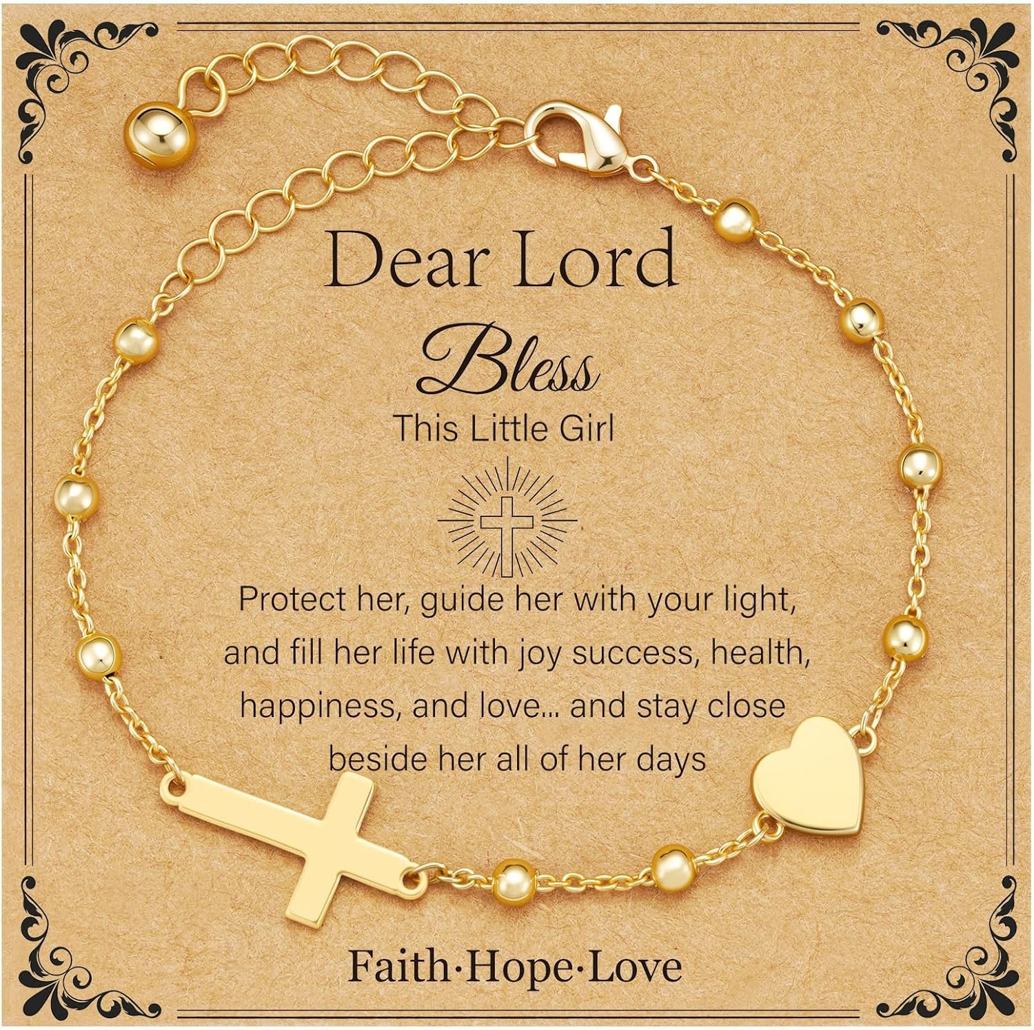 First Communion Baptism Confirmation Gifts – Christian Cross Bracelet for Women,14K Gold Plated Bracelet for Women