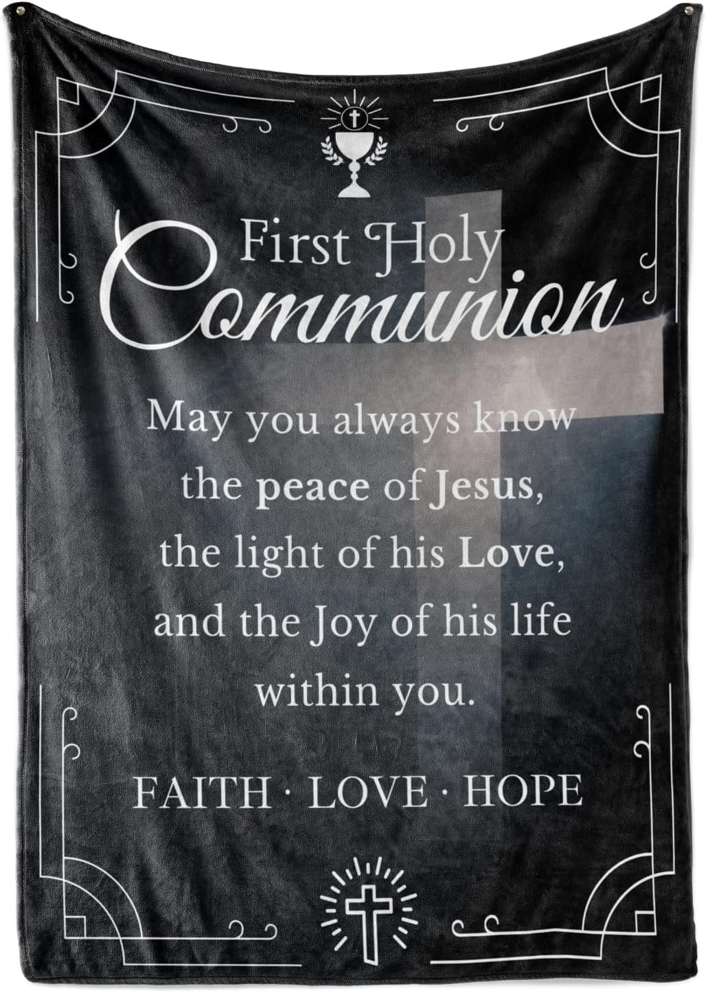 Huglanket First Communion Gifts for Girls/Boys, Bed Flannel Plush Blanket – Cross – Black – 50″x 65″