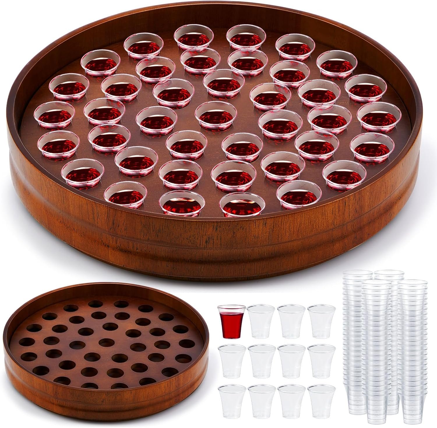 Zhehao 1 Pcs Wood Communion Trays for Churches Set Church Supplies Plates for Church with Disposable Cups (Rubber Wood)