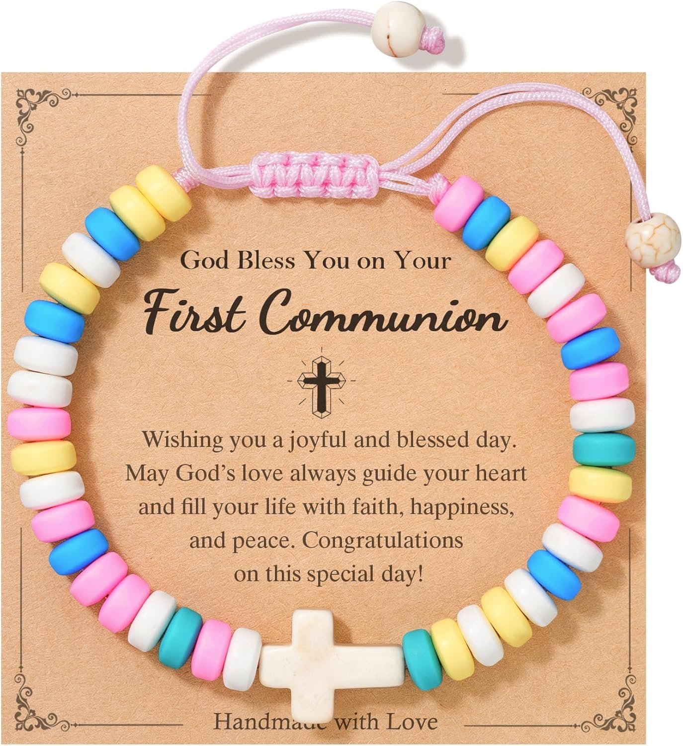 HGDEER Easter Basket Stuffers for Girls Kids, Adjustable Cross Bracelet, Christian Religious Easter Communion Baptism Gifts Jewelry