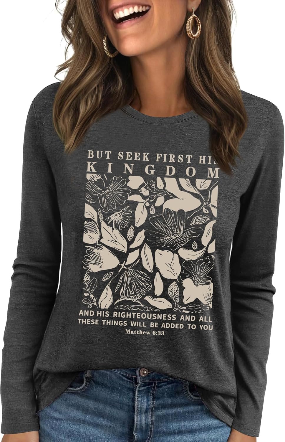 Christian Shirts for Women Religious Faith Shirt Boho Wildflowers Tshirt God Graphic Long Sleeve Tops