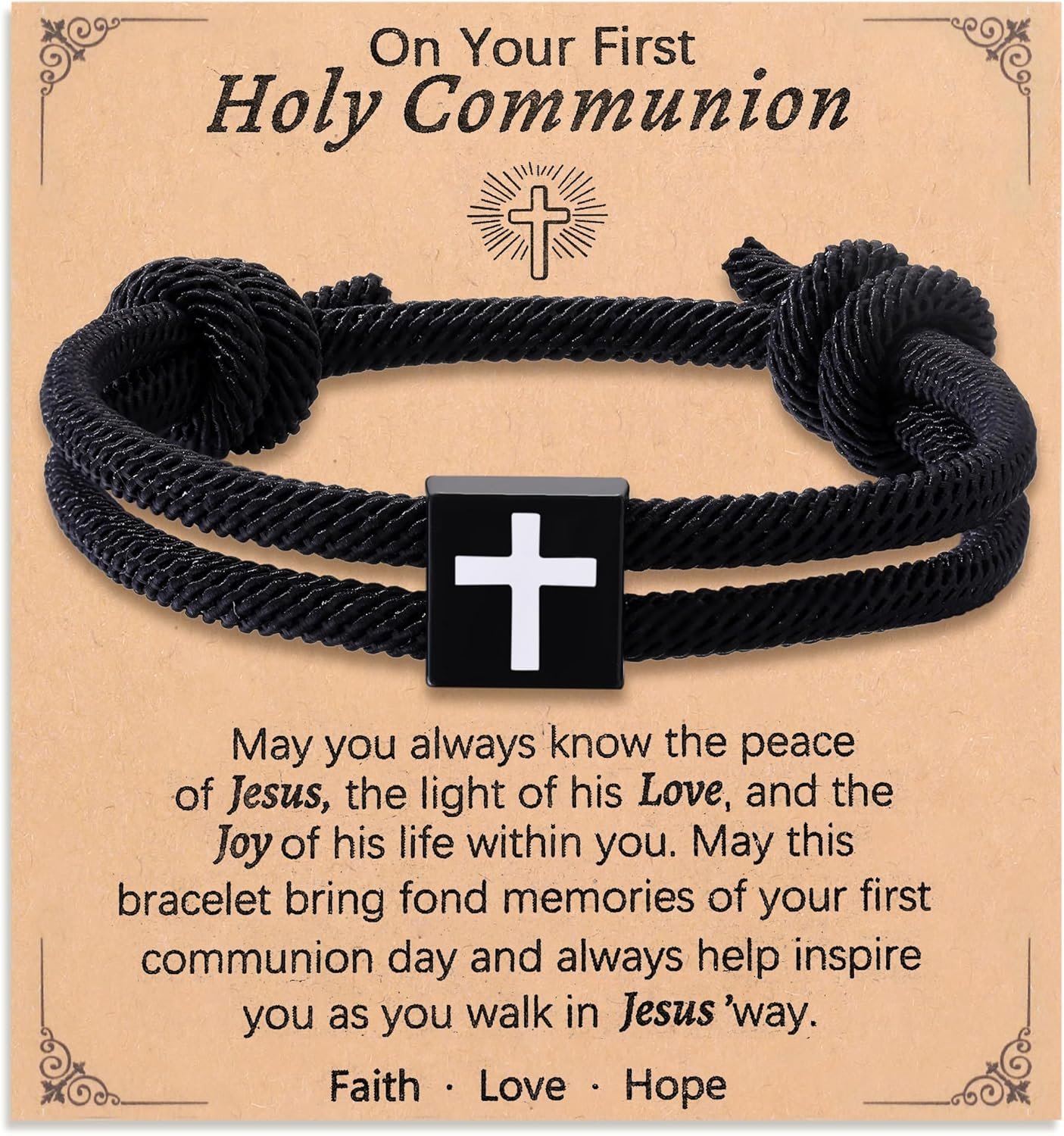 GINAZL First Communion Gifts, Rope Faith Cross Bracelet for Teens Ideal Gift for Son, Grandson, Nephew, Brother. Adjustable Cross Bracelet First Holy Communion Gift (FBB)