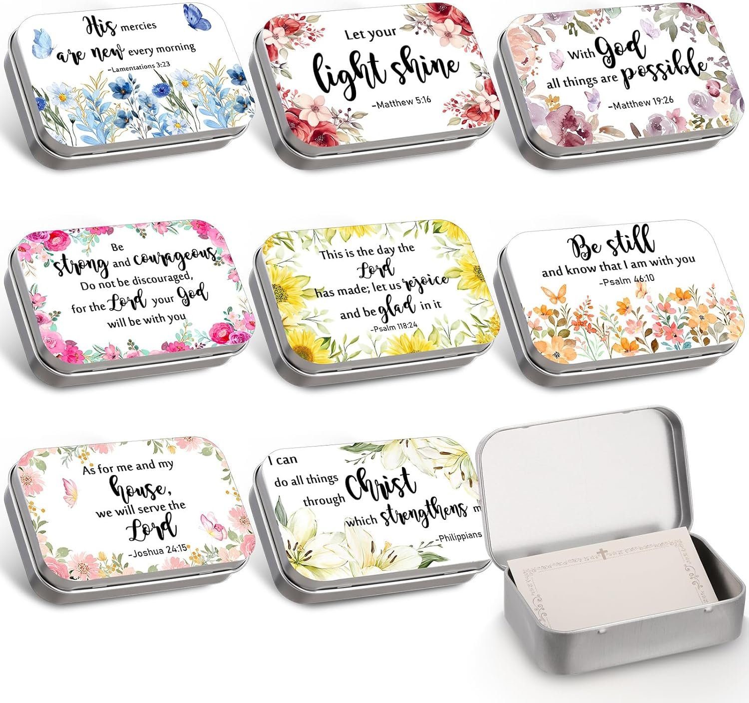 24 Set Christian Gift Tin Boxes with 120 Pcs Prayer Cards Scripture Bible Verse Cards Inspirational Encouragement Religious Valentines Gifts for Women Sister Girlfriend