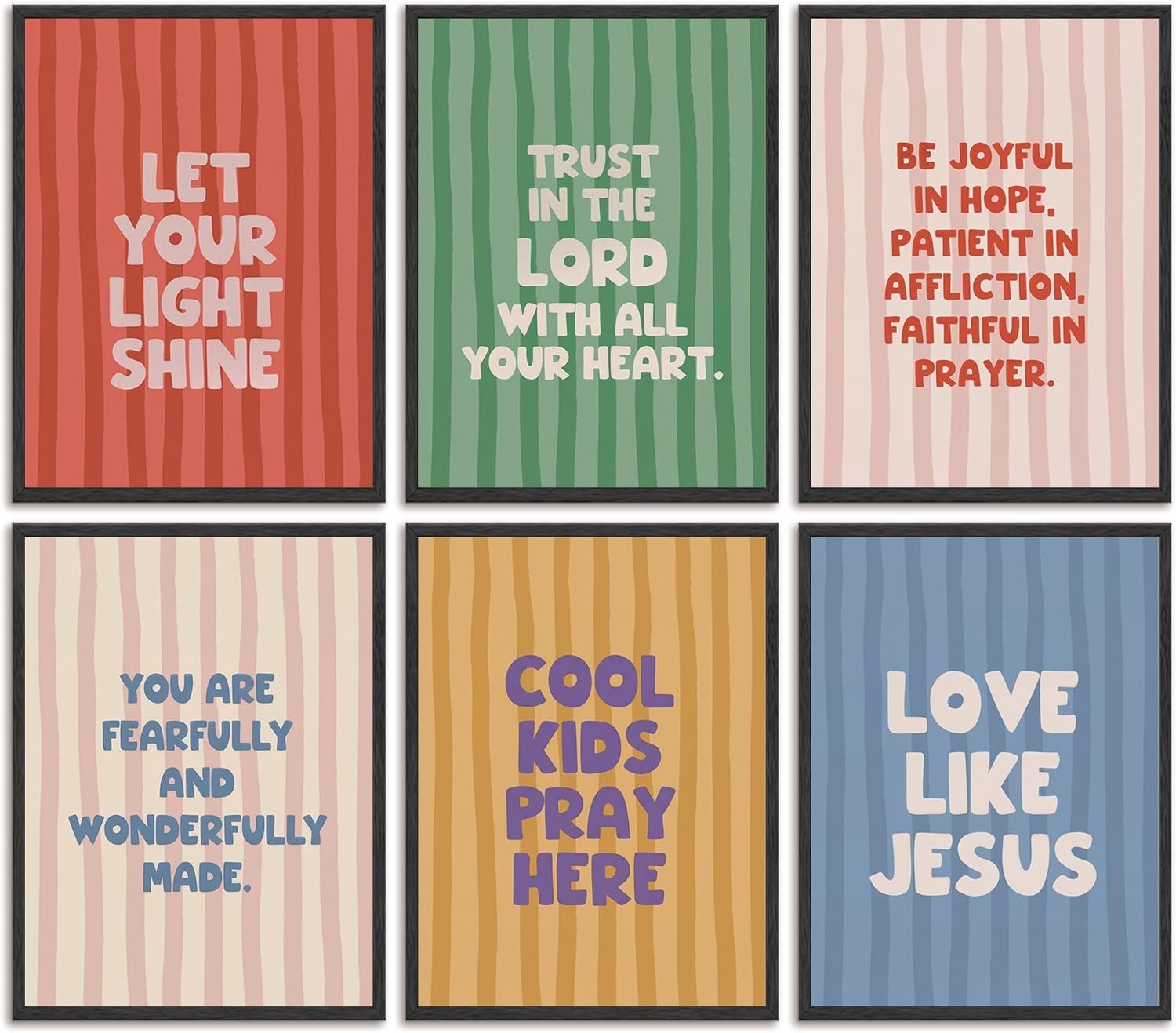 6pcs Children’S Bible Verse Canvas Wall Art Boho Bible Inspirational Quote Posters Prints Paintings Christian Education Wall Decor Pictures for Nursery Kids Bedroom Classroom Home Decoration Unframed