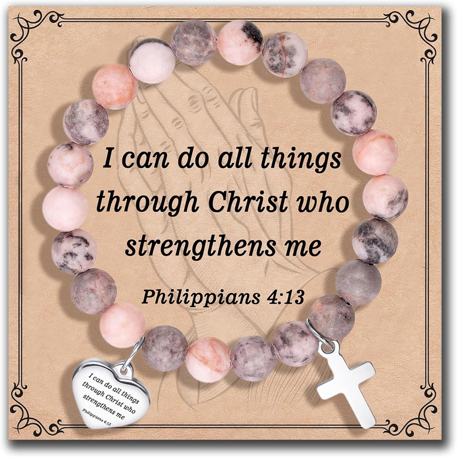 Inspirational Gifts Bracelets for Women Cross Bracelets with Natural Stone Christian Bible Verse Bracelet Prayer Faith Religious Jewelry