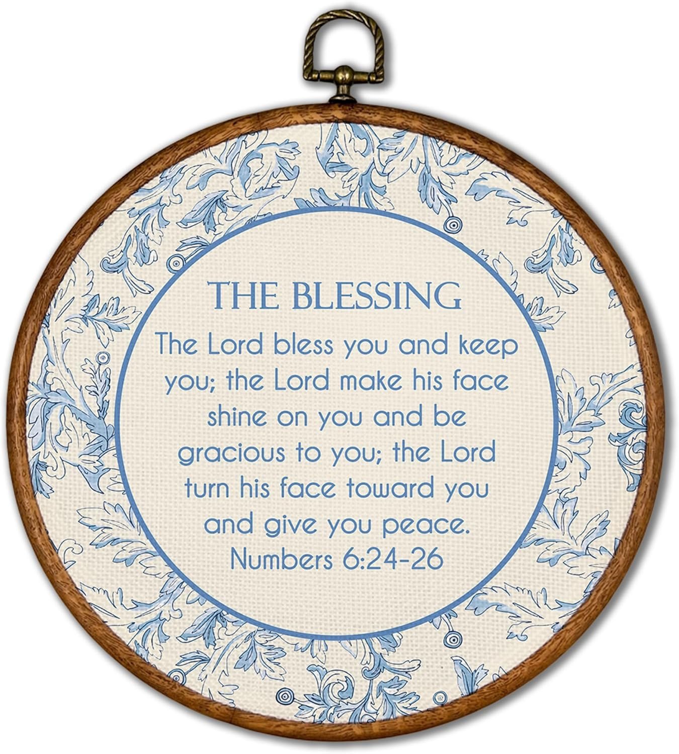 KSDUT Christian Wall Art Decor – Blue Flower Vintage Country Wall Art Canvas Frame Hanging Prints, Bible Verse Hydrangea Round Wall Art Decor for Grandmillennial Home Gallery Decorations 10″x10″