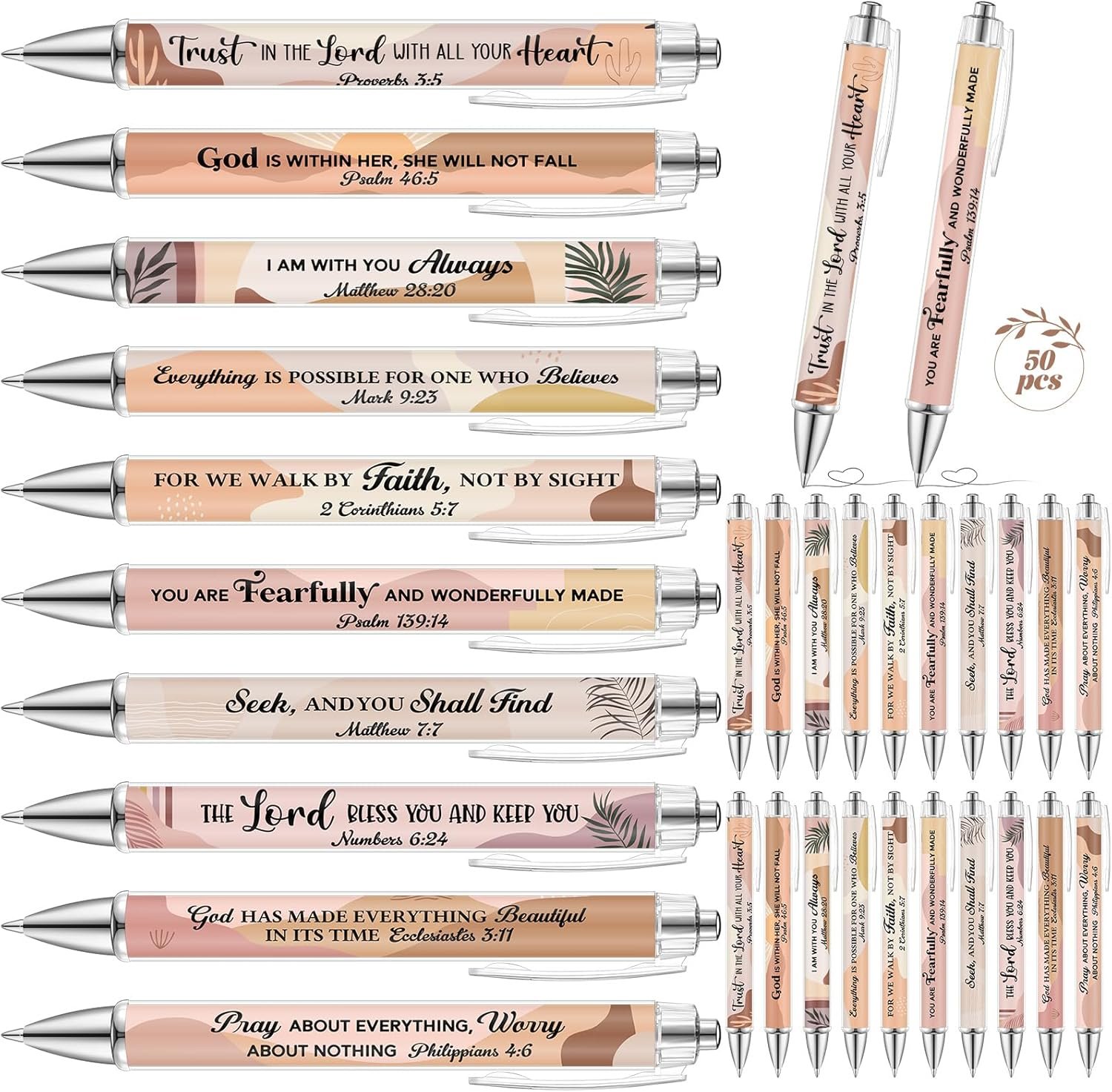 Sayglossy 50 Pcs Bible Verse Ballpoint Pens Bulk Christian Religious Easter Gifts Boho 1.00mm Black Ink Ballpoint Pens Inspirational Scripture Faith Gifts for Women Men Coworker Office Supplies