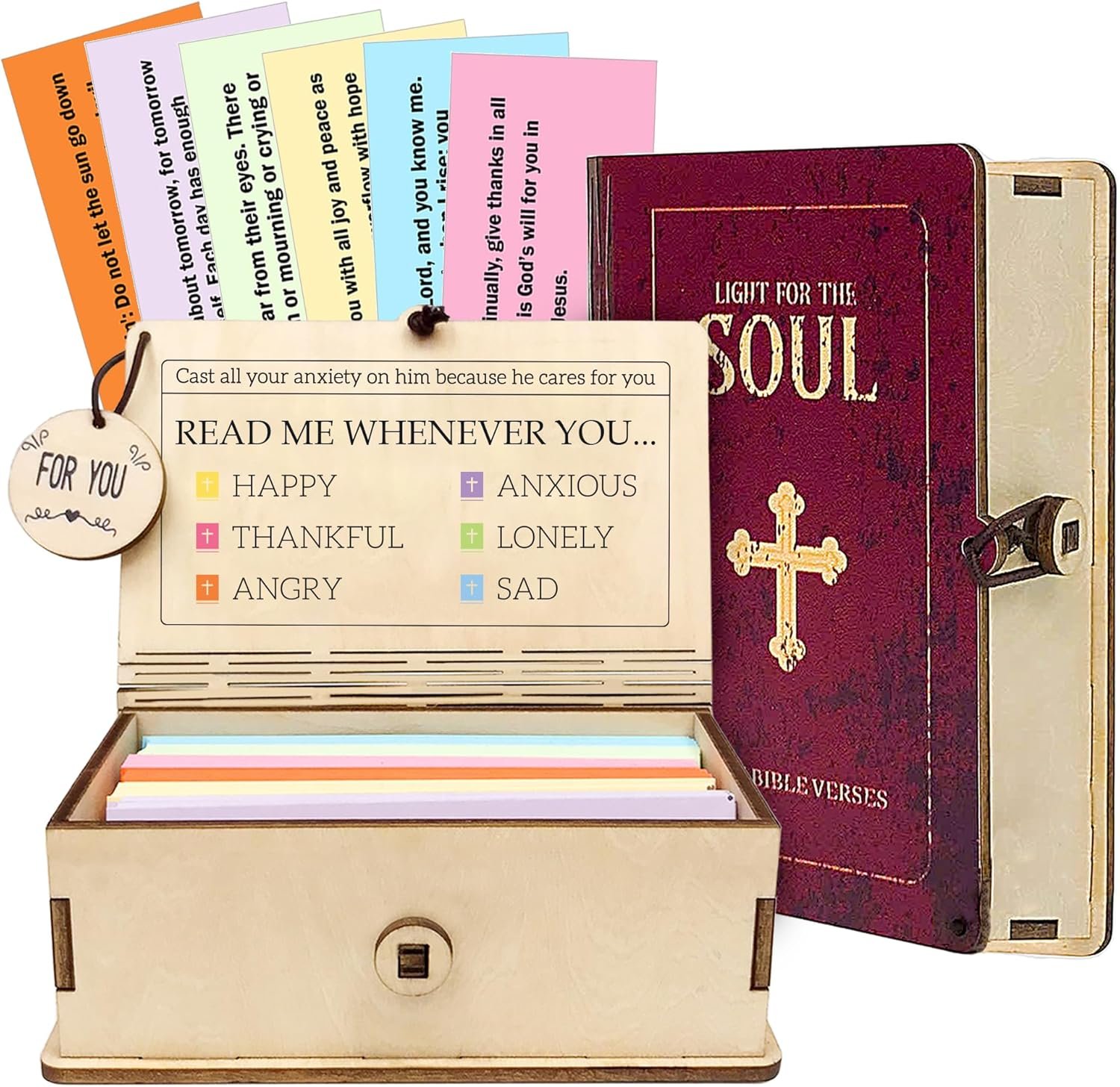 Handmade Bible Verse Cards Box (150 pcs), Inspirational Cards with Wooden Box for Emotion and Feeling, Christian Presents for Graduation, Mom, and for Women & Men