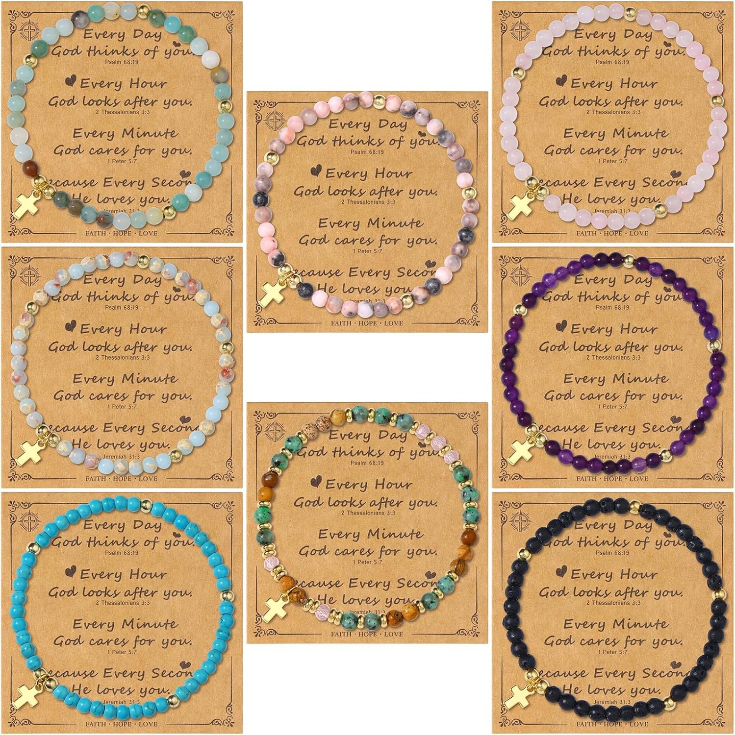 Giovanchi 8PCS Cross Bracelets for Women – Easter Christian Baptism Birthday Gifts – 4MM Beaded Cross Bracelet Christian Jewelry
