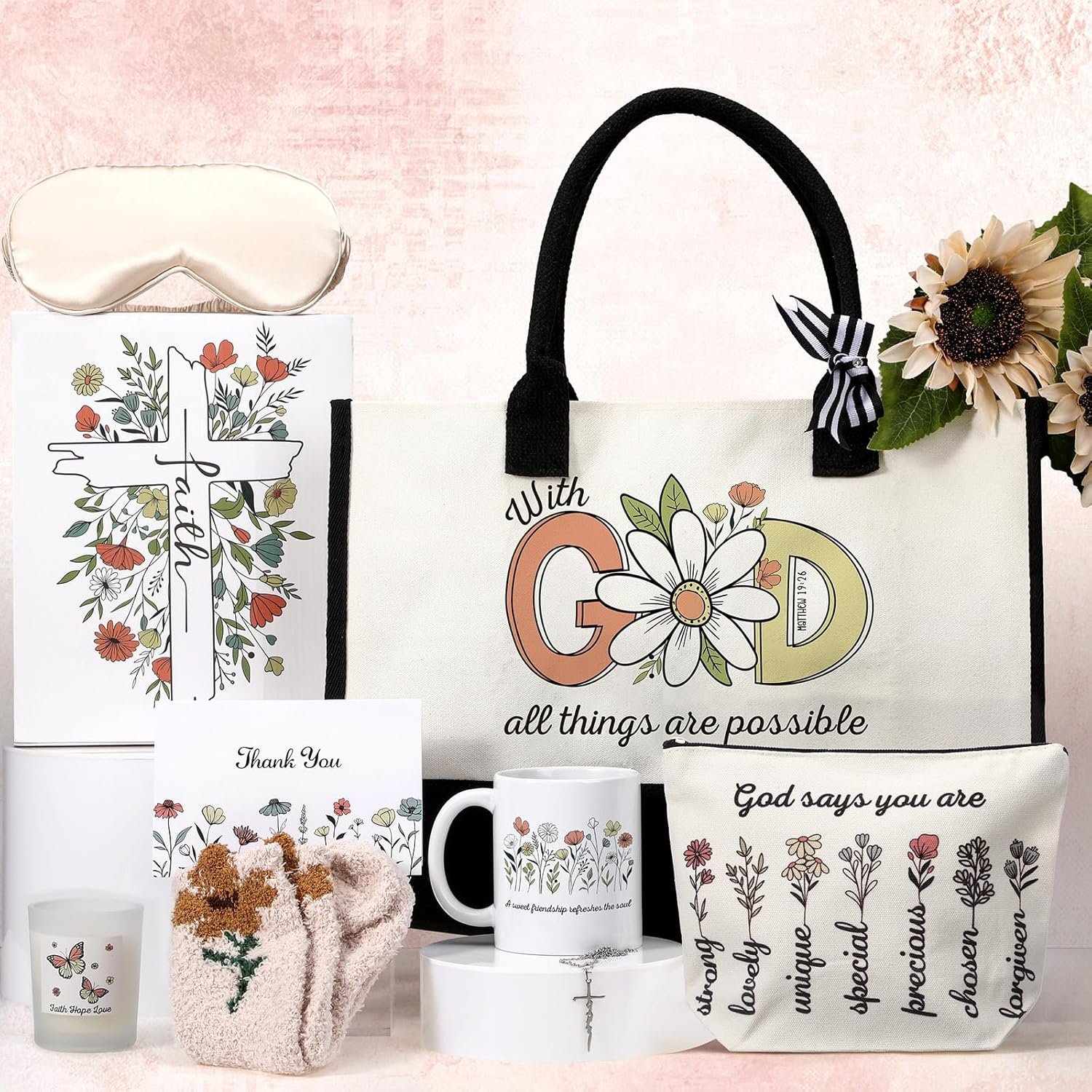 Abbylike 10 Pcs Christian Gifts for Women Faith Sage Floral Inspirational Religious Gifts for Valentines Mom Sister Best Friends Teacher Appreciation