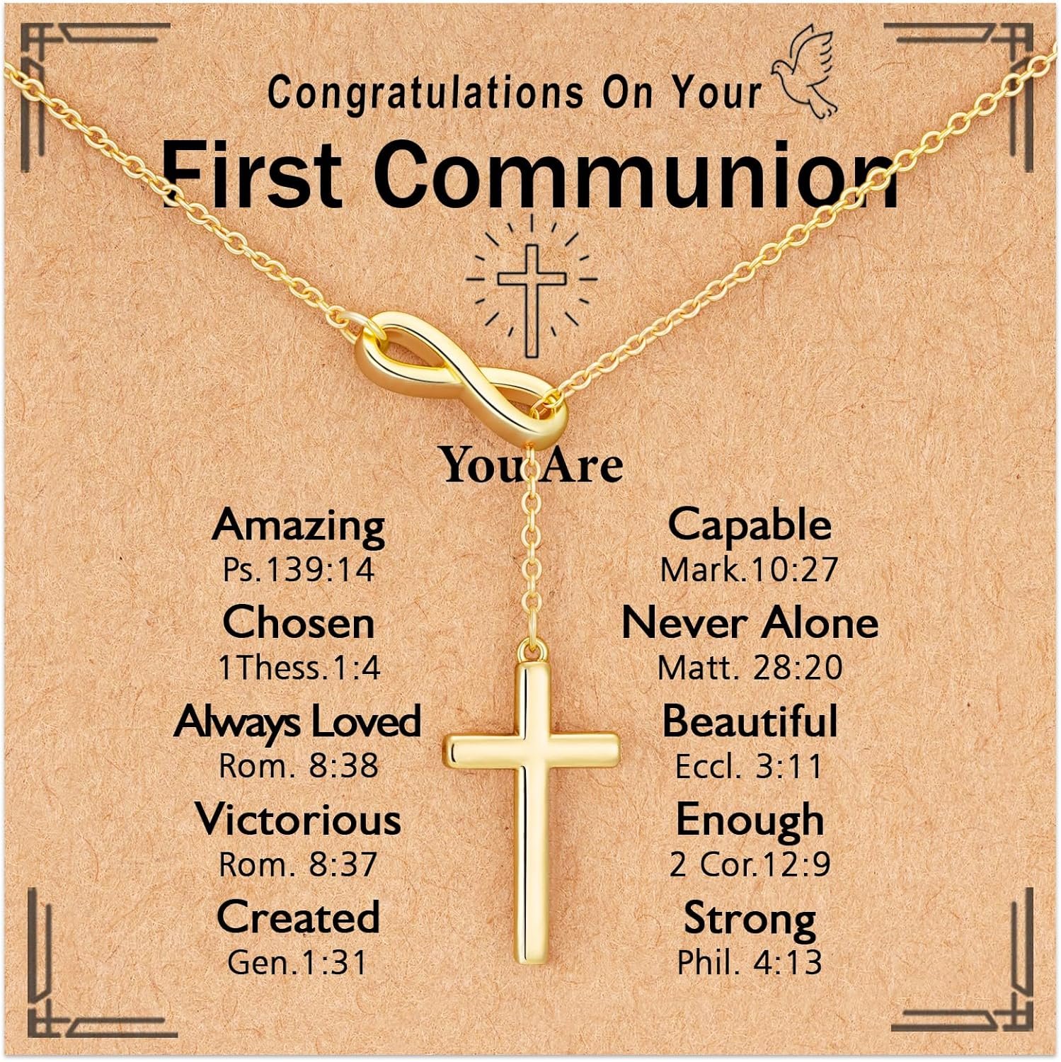 Confirmation First Communion Easter Gifts for Girls, 14K Gold Plated Cross Necklace for Daughter Granddaughter Niece Sister Christian Religious Gifts 16+3 Inches