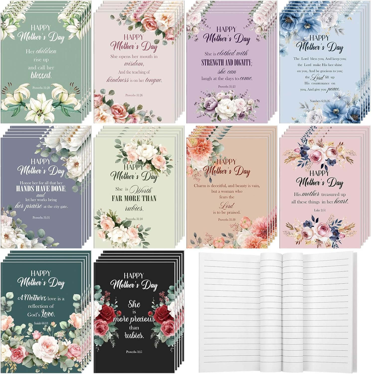 Gilprop 50 Pcs Mother’s Day Church Gifts Bulk Christian Mother’s Day Floral Notebooks Jesus Bible Notepad Religious Scripture Prayer Inspirational Journals for Mom Catholic Group Members Sunday School