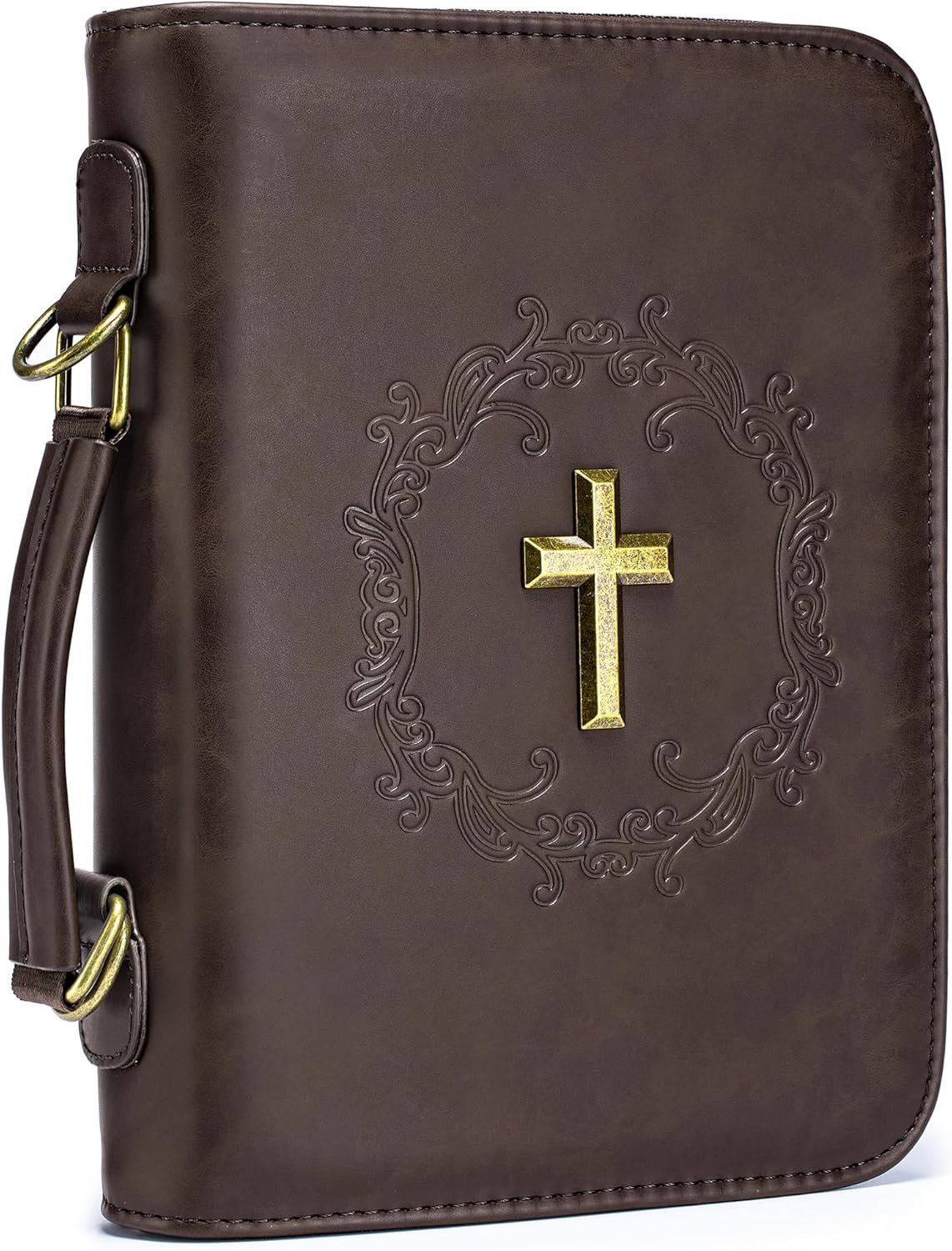 Bible Cover Case for Women with Shoulder Strap Vegan Leather Bible Cover for Men Christian Gifts Brown