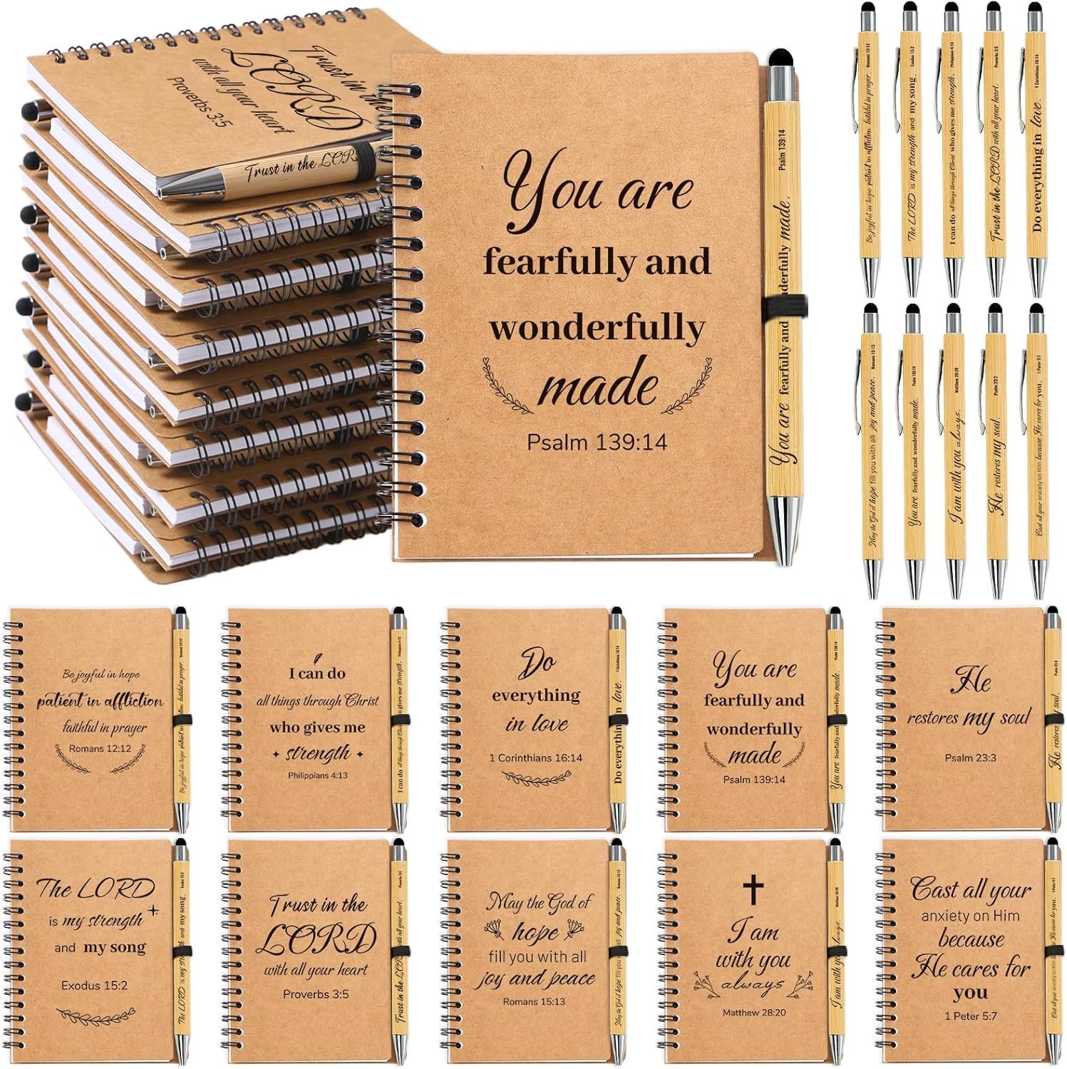 20 PCS Bulk Christian Gifts, Prayer Journal for Women & Men,10 Small Christian Notebooks,10 Scripture Pens, Inspirational Notebooks for Church, Mothers Day Spiritual Gift for Bible Study, Faith Gift