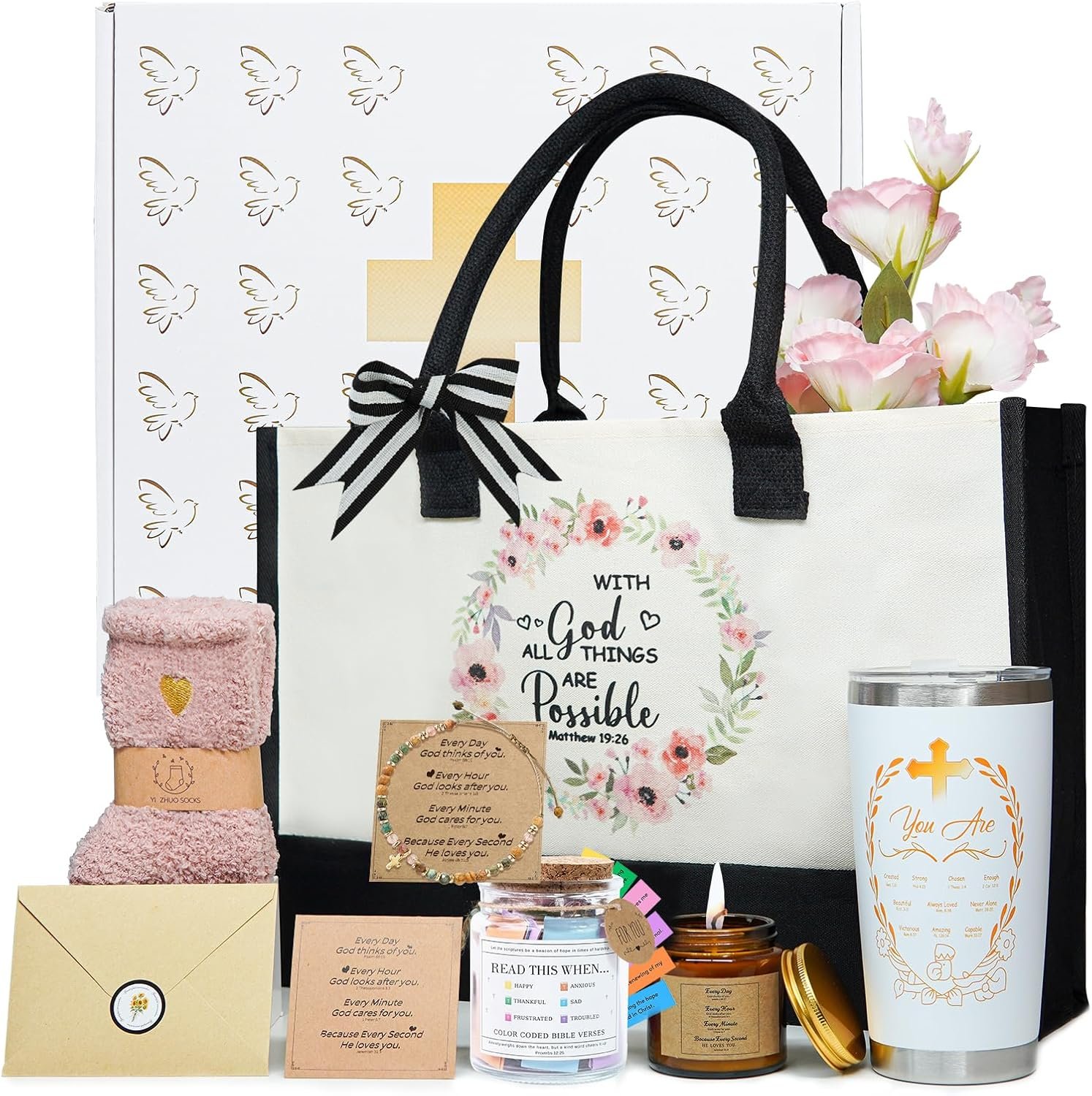 Christian Gifts for Women Faith,Spiritual Gifts for Females,Religious Gift for Female Unique Secret Sister Gift For Women Christian for Female,Mom, Sister,Friends,Grandma,Wife w/Bible Verse Jar(white)