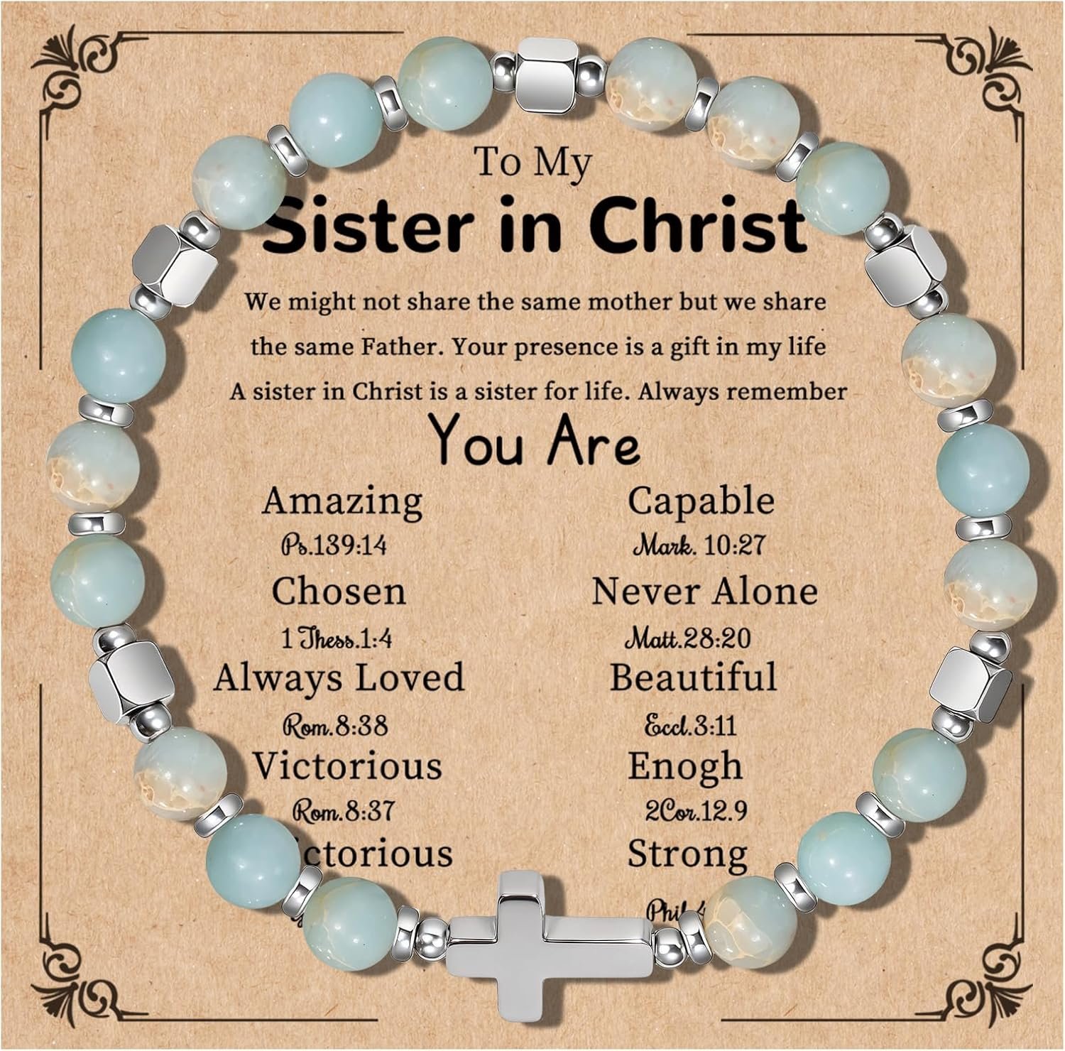 Natural Stone Stretch Bracelet for Women – Mothers Day Gifts Elastic Cross Bracelet | Christmas Christian Baptism Gift, Meaningful Gifts, Unique Gift for Friends Mom Daughter Sister
