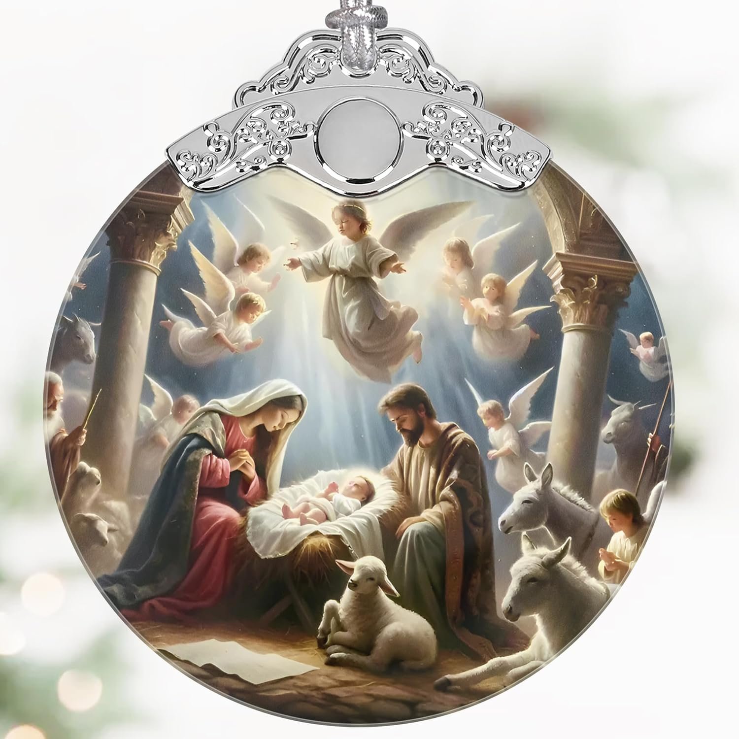 Nativity Christmas Ornaments, 3″ Stained Glass Christmas Decor, Christian Ornaments for Christmas Tree, Christian Gifts for Kids, Religious Gifts for Women, Perfect for Holiday Party, Window, Tree