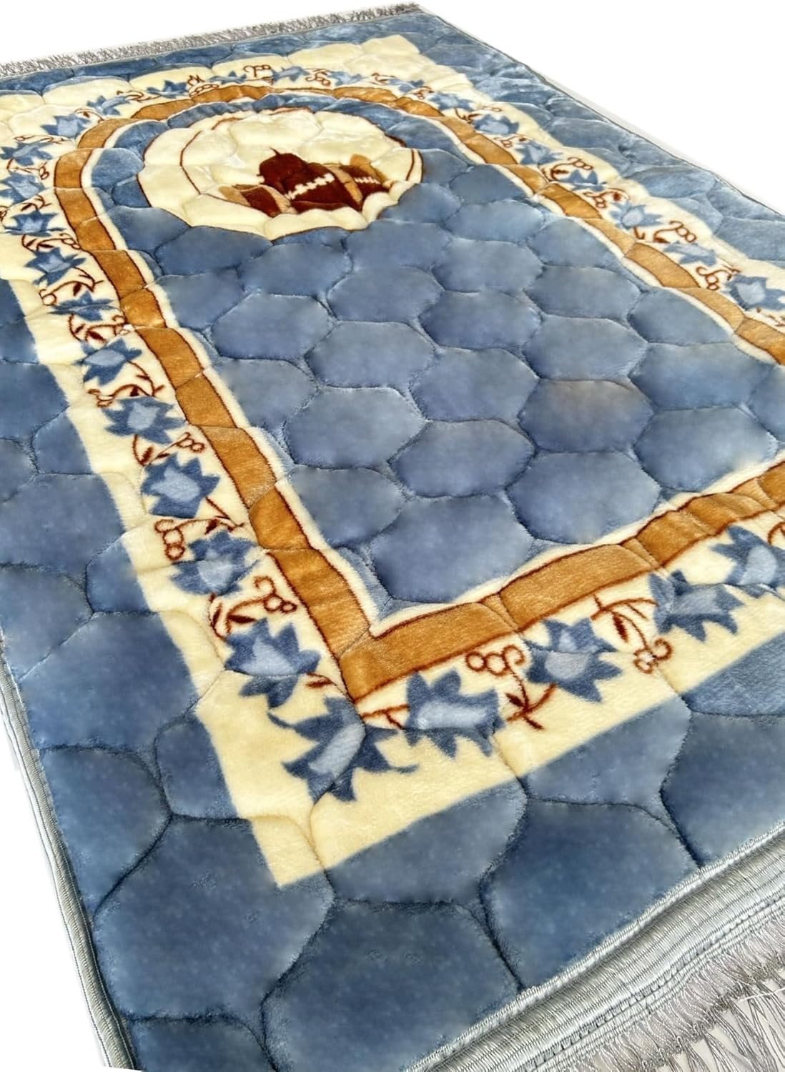 Prayer Rug Muslim Prayer Mat Islamic – Very Thick Prayer Rug Sajadah for Men Women with Islam Prayer Beads for Eid Travel Ramadan, Soft and Luxury (BB Blue)