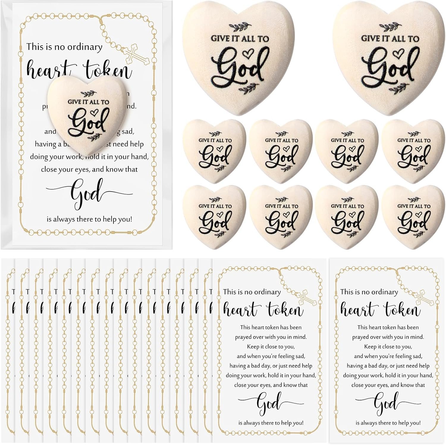 20 Sets Christian Mothers Day Gifts Bulk Religious Wooden Heart Token Pocket Hug with Inspirational Card Jesus Bible Verse Gift for Women Pastor Prayer Sunday School Church Party Favor