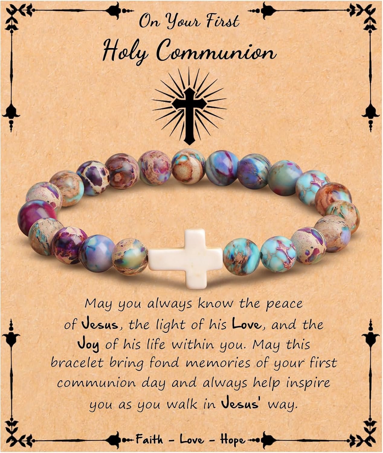 JoycuFF 𝗖𝗵𝗿𝗶𝘀𝘁𝗶𝗮𝗻 𝗚𝗶𝗳𝘁𝘀, Cross Bracelets for Women, Faith Religious Easter Catholic Christian Jewelry, Meaningful Baptism Communion Confirmation Natural Stone Bracelets for Women