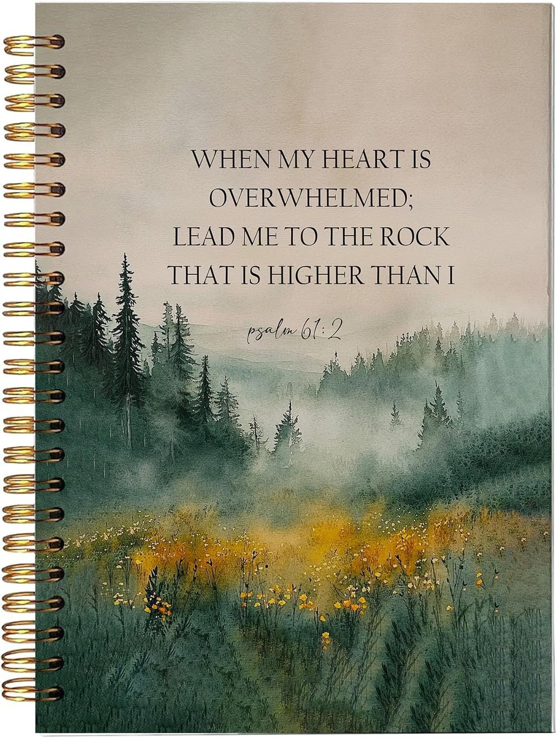 Forest Themed Hardcover Spiral Notebooks – Christian Religious Psalm 61:2 Bible Verse Journals for Teens Women Men, Prayer Church Notes Journaling Gifts for Writing 5.5×8.3 Inch-201