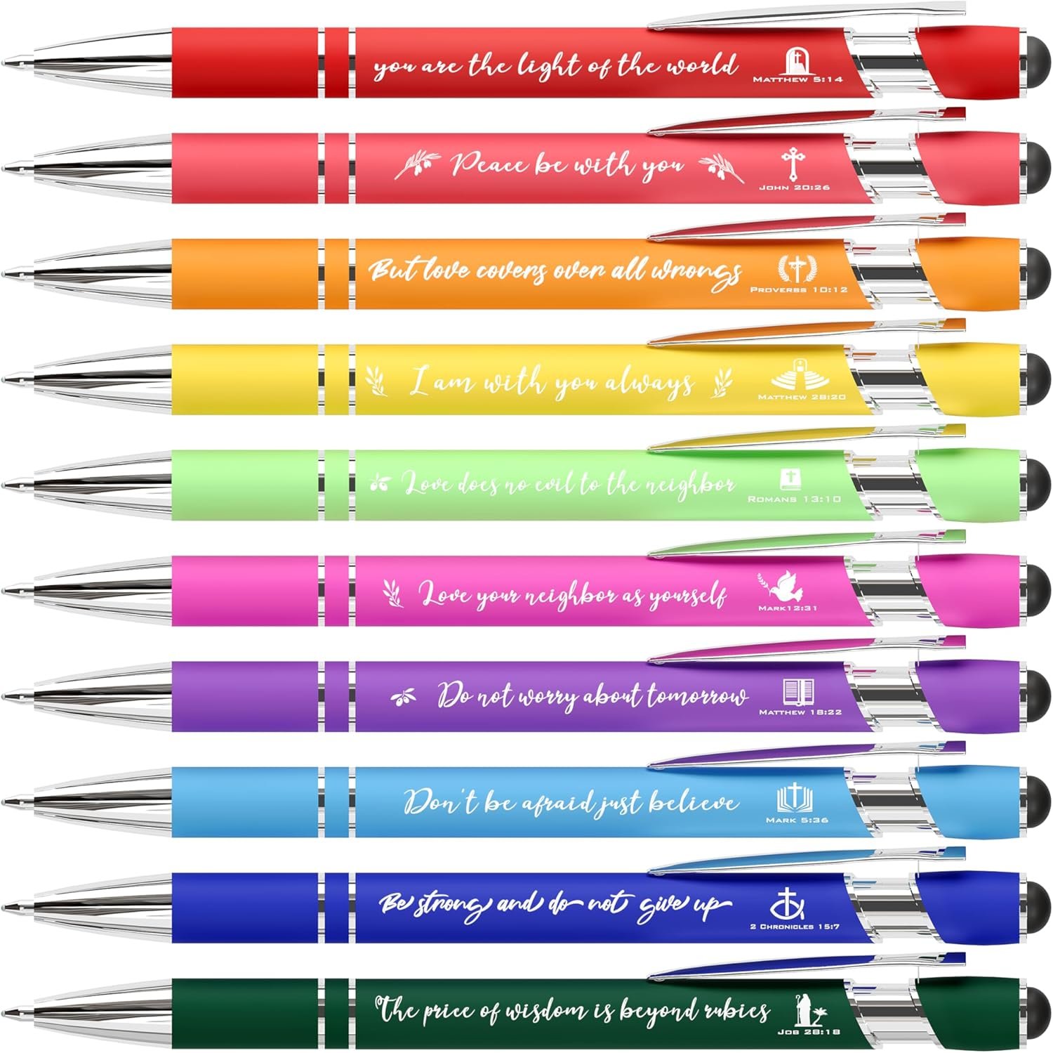Christian Pens with Stylus Tips Bible Verse Inspirational Pens Ballpoint Smooth Writing Black Ink Bulk Christian Gifts for Women & Men for Journaling School Office Church Supplies 10-Pack