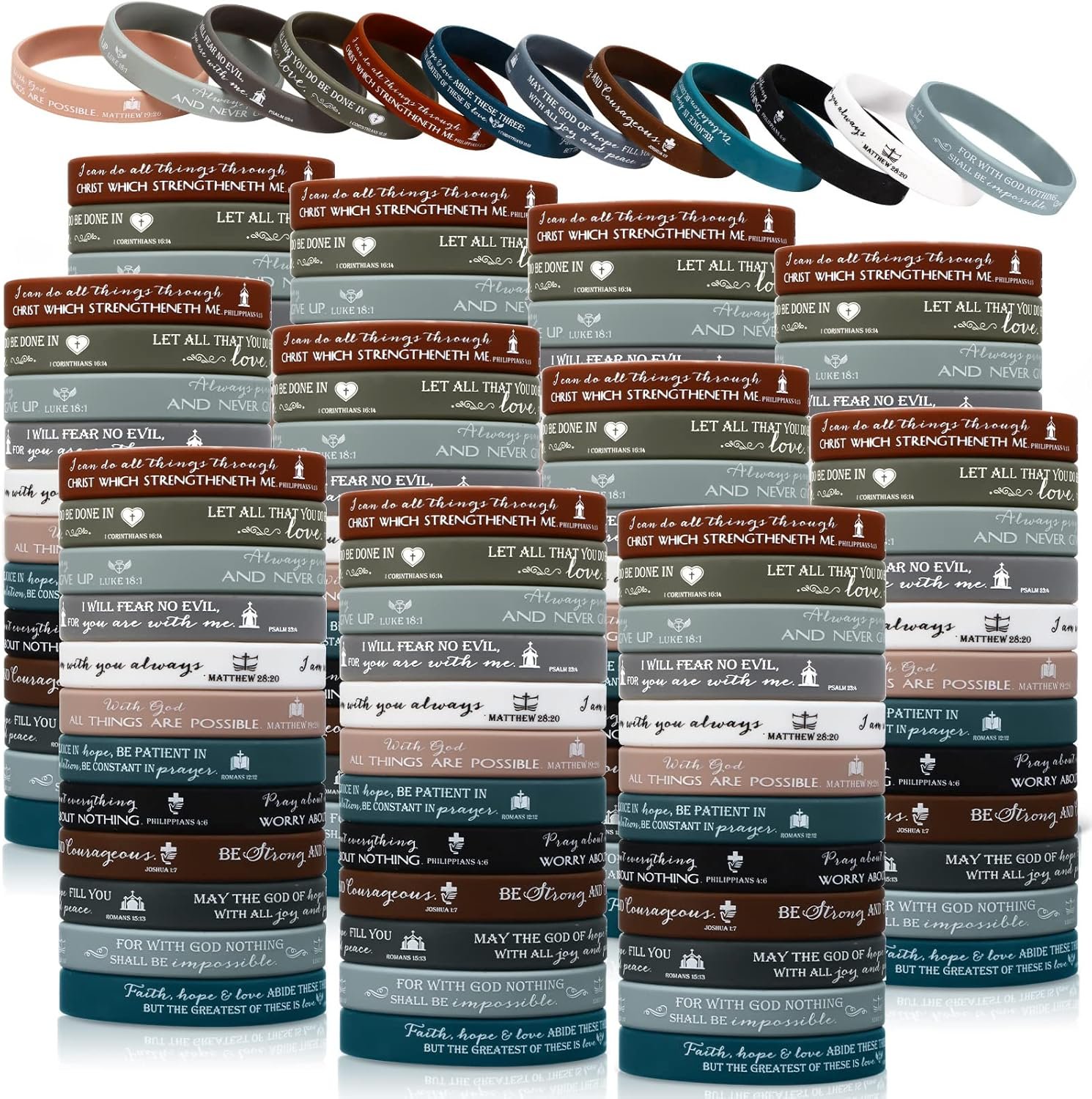Unittype 240 Pcs Bible Verses Father Day Bracelets Motivational Quote Rubber Wristbands Christian Religious Silicone Bracelet Inspirational Wristbands for Father’s Day Men Women Party(Classic Color)
