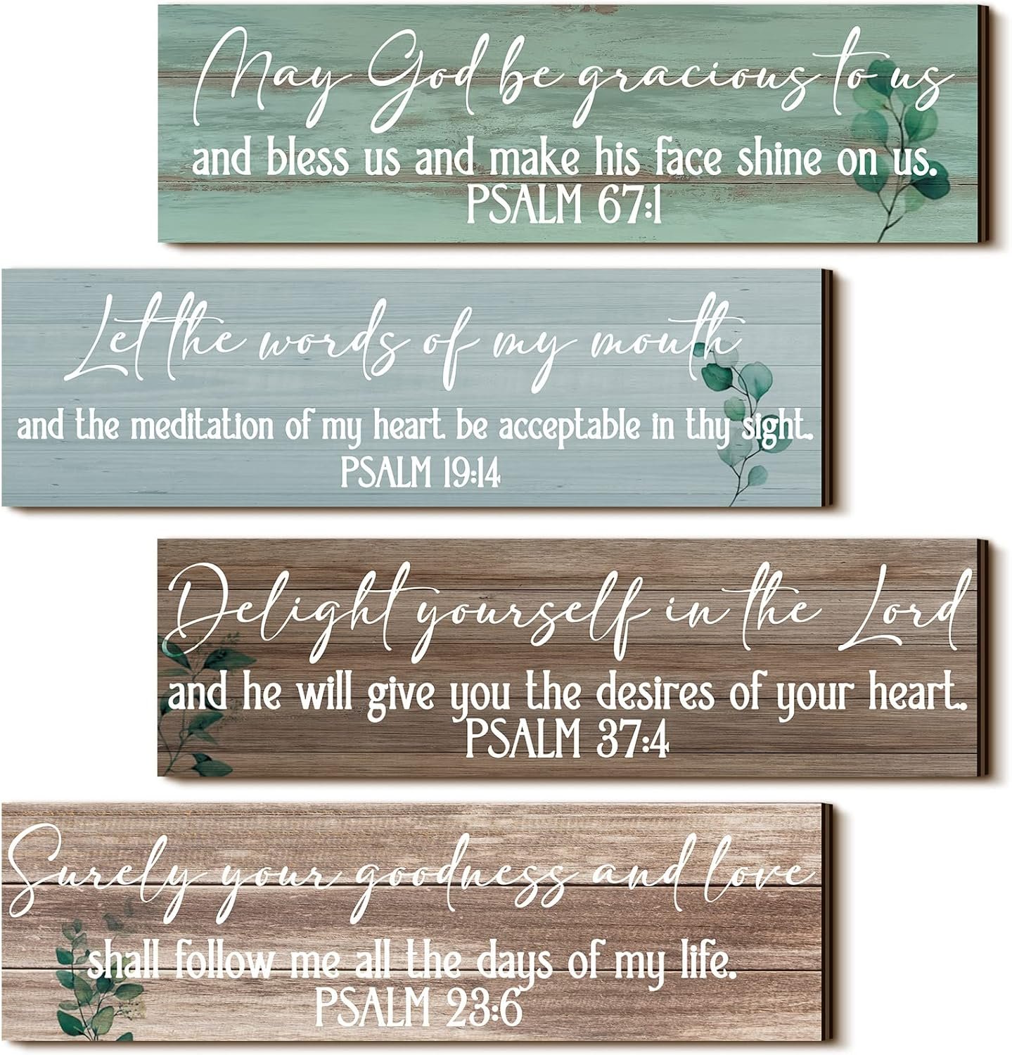 Yulejo 4 Pieces Bible Verses Wall Decor Psalms Scripture Wooden Christian Sign Rustic Wall Art Prayer Decorations for Home (Delicate Style)