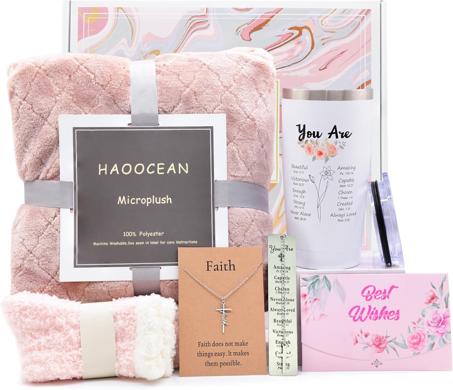 Christian Gifts for Women, Inspirational Religious Gifts Basket, Faith Spiritual Tumbler Throw Blanket Set for Mom Grandma Wife Sister Friends Coworker