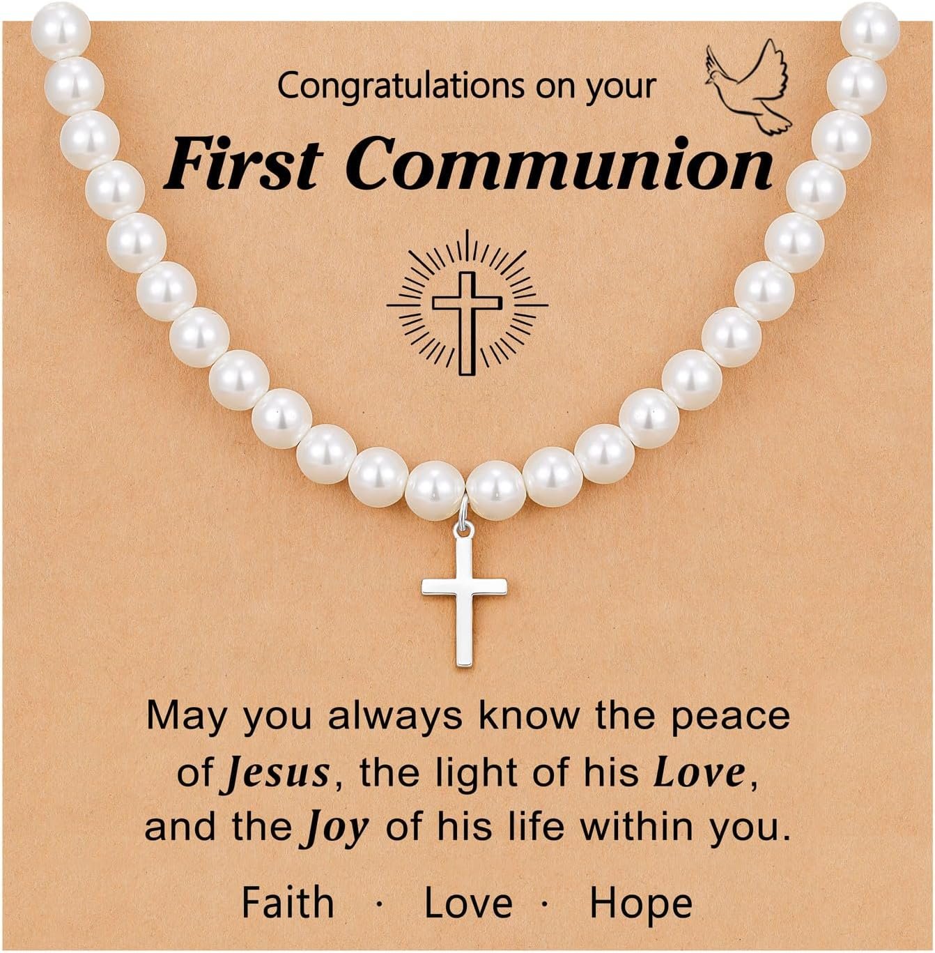 UPROMI Baptism/First Communion Gifts for Girls Pearl Cross Necklace