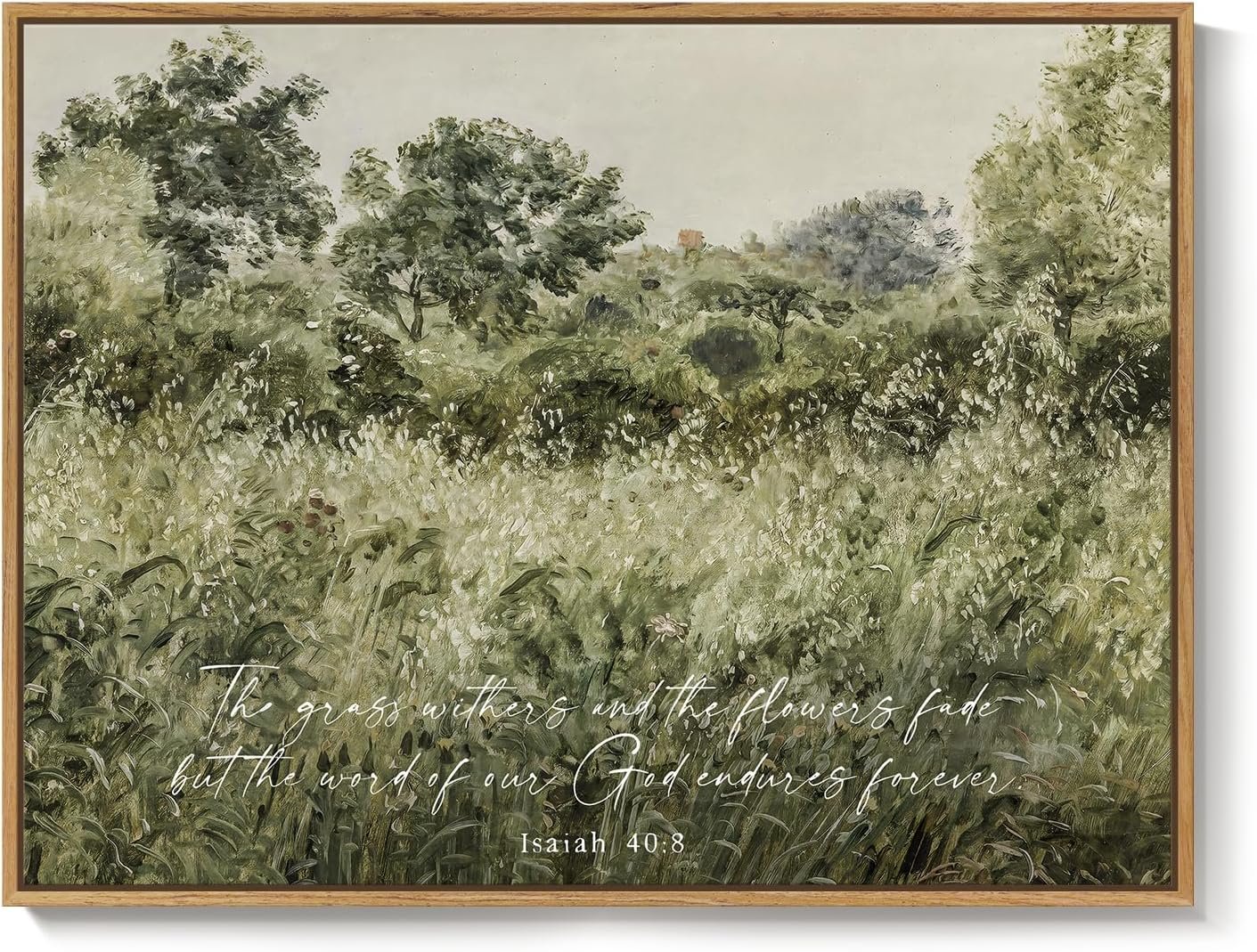 Framed Vintage Christian Wall Art, Neutral Wildflower Meadow Bible Verse Canvas Print, Inspirational Religious Artwork for Home Decor, 12×16 Inch