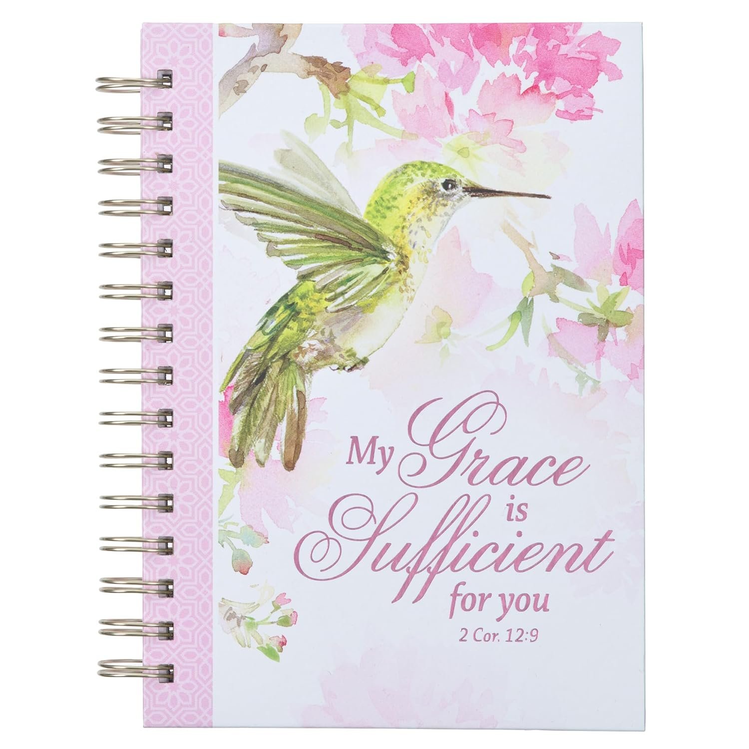 Christian Art Gifts Pink Journal w/Scripture My Grace Large Bible Verse Notebook, 192 Ruled Pages, 2 Cor. 12:9 Bible Verse