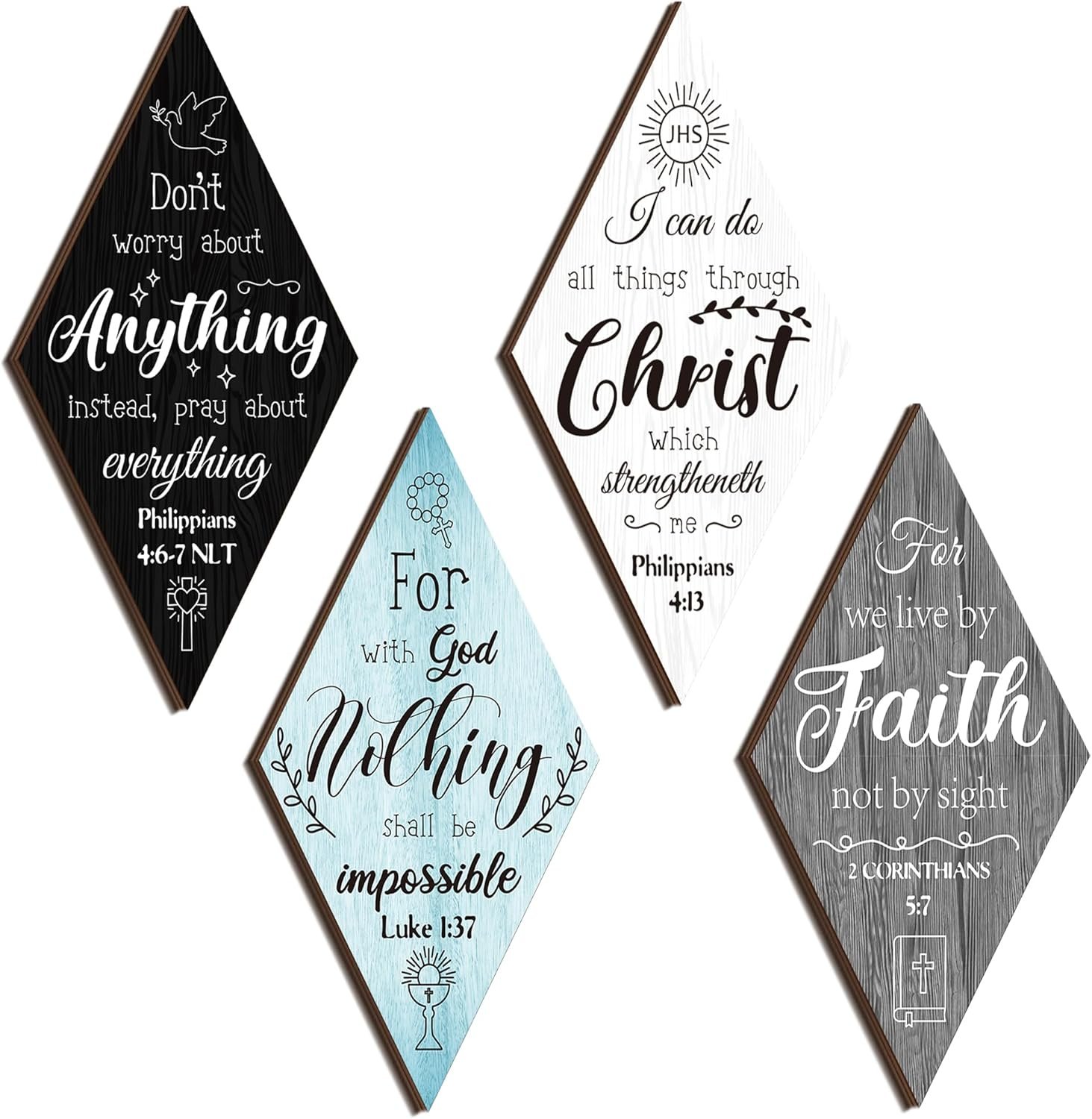 Christian Inspirational Rustic Wall Decor – 4 Pcs Bible Verses Motivational Art Inspiring Wooden Hanging Plaque Quotes Signs for Office Living Room Bedroom