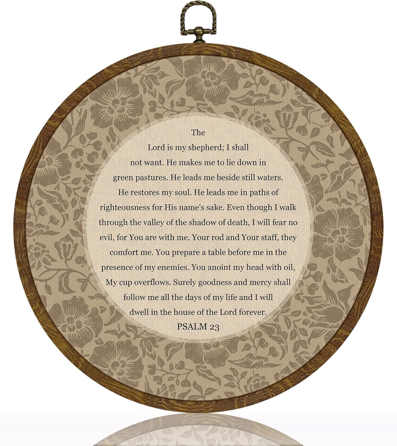Christ Round Wall Art Decor, Christian Blessing Scripture Floral Circular Hanging Artwork, Inspirational Faith Home Decor for Prayer Room Living Room Bedroom,Bible Verse Gift 10Inch(Begei-Psalm23)