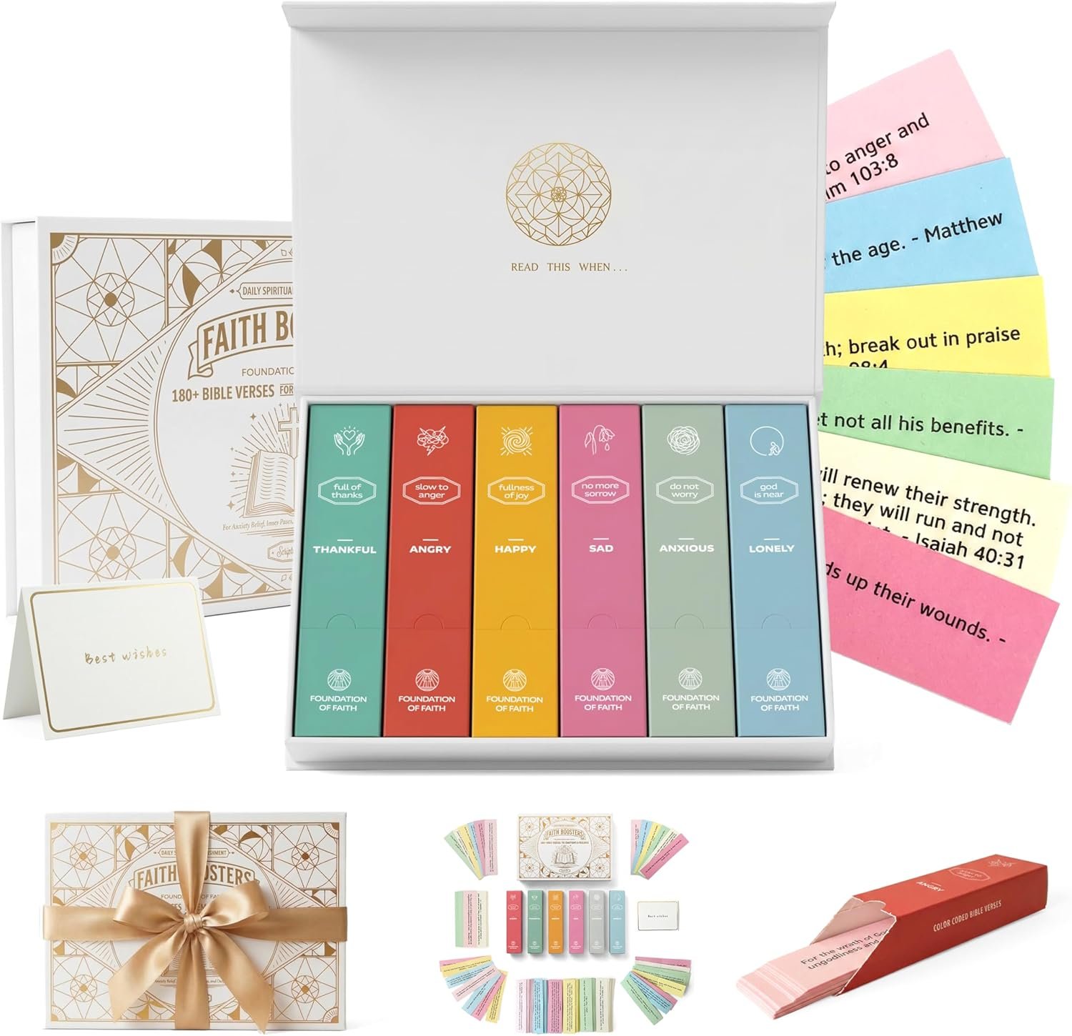 Prelady Bible Verses Box with 180 Scripture Cards, Color Coded for Emotions, Inspirational & Devotional Cards, Portable Box, Perfect Mother’s Day & Women’s Gift for Daily Encouragement