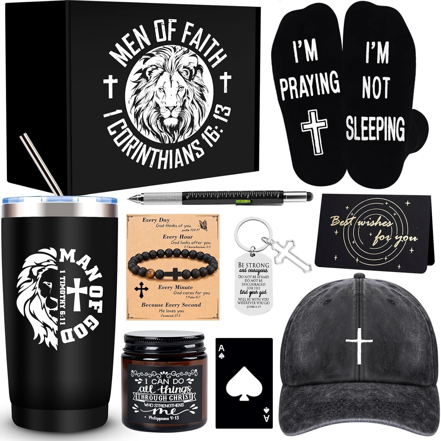 JTAMOHI 10 Pcs Christian Gifts for Men Faith, Inspirational Religious Gifts for Men, Catholic Gifts, Spiritual Gifts, Jesus Gifts, Encouragement Gifts for Dad, Husband, Grandpa, Male Friends, Coworker
