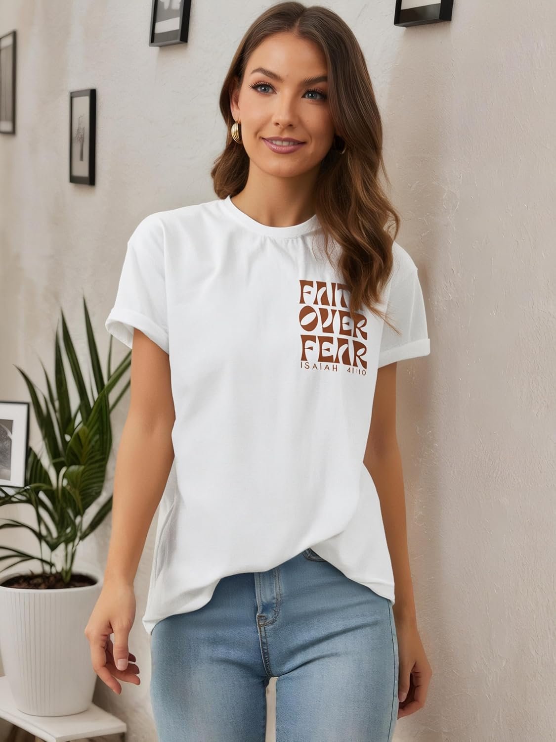Motivational Graphic T-Shirt Inspirational Quote Casual Tee for Women with Abstract Art Design