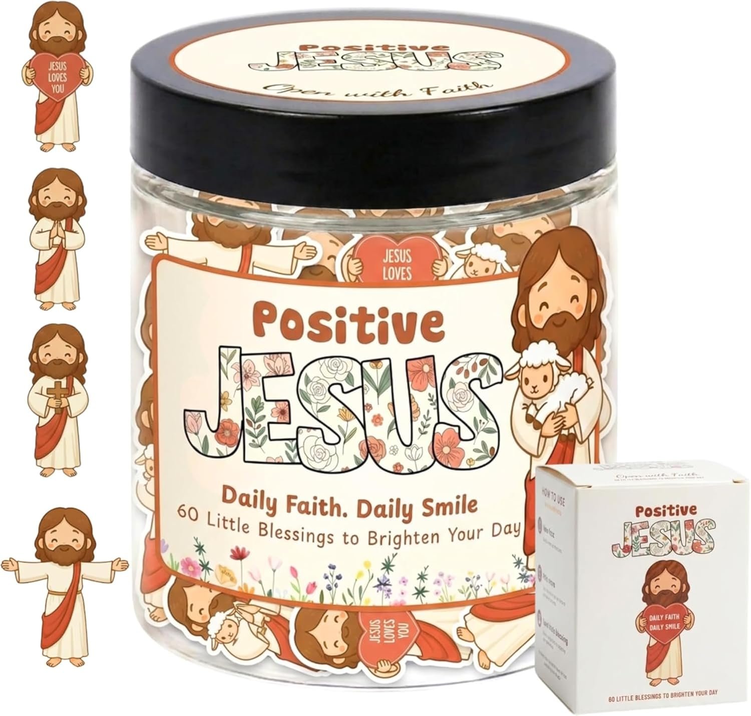 Positive Jesus Jar — 60 Emotional Support Jesus Cards with Bible Verse and Affirmation, Scripture Encouragement for Teen Girls Women, Christian Mothers Day Gift