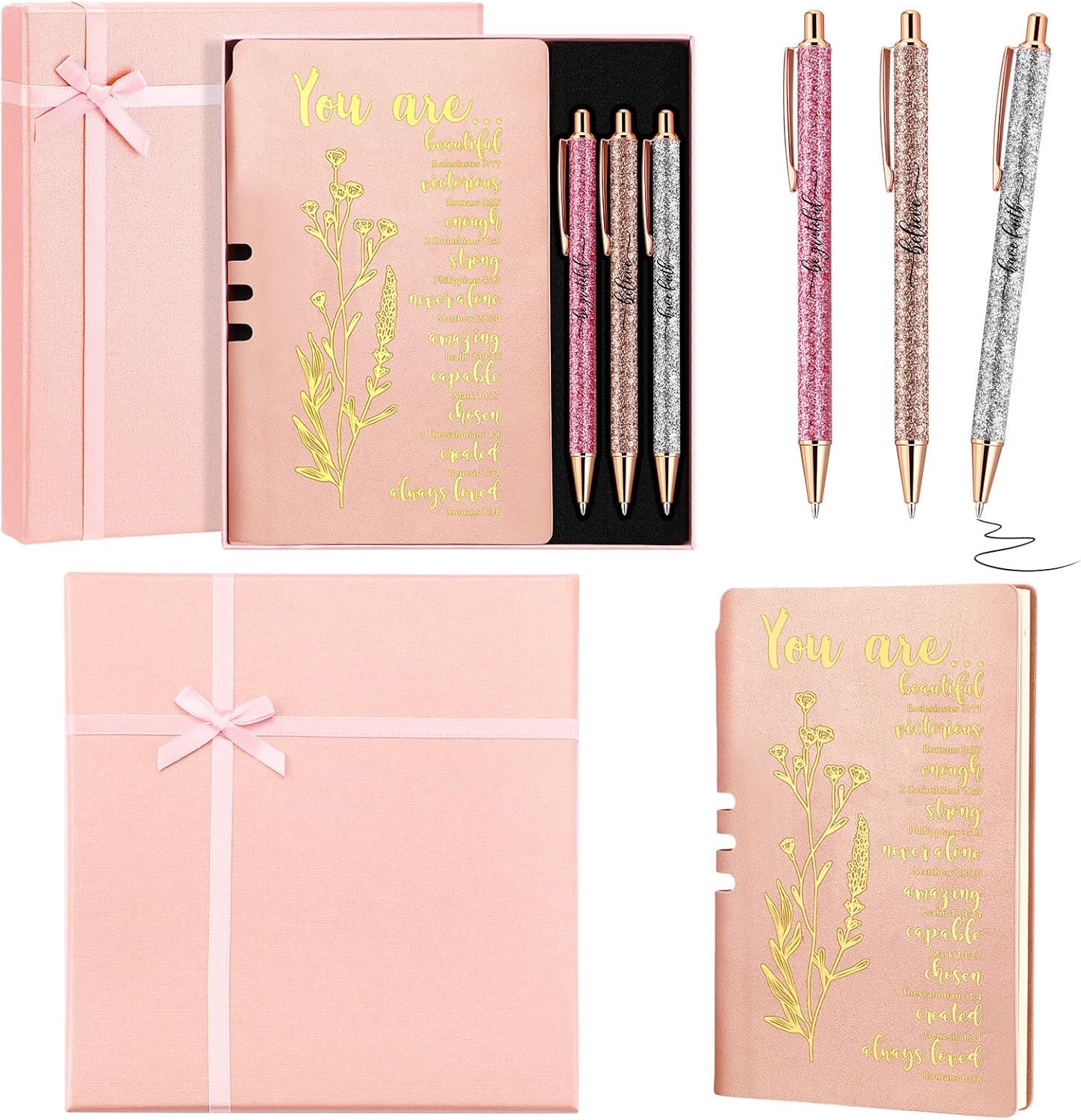 Affrolling 5 Pcs Christian Gifts for Women Mothers Day Church Religious Gifts A6 Bible Leather Notebook Pens with Box Prayer Journal for Men Bible Study Pastor’s Wife Godmother Father(Rose Gold)