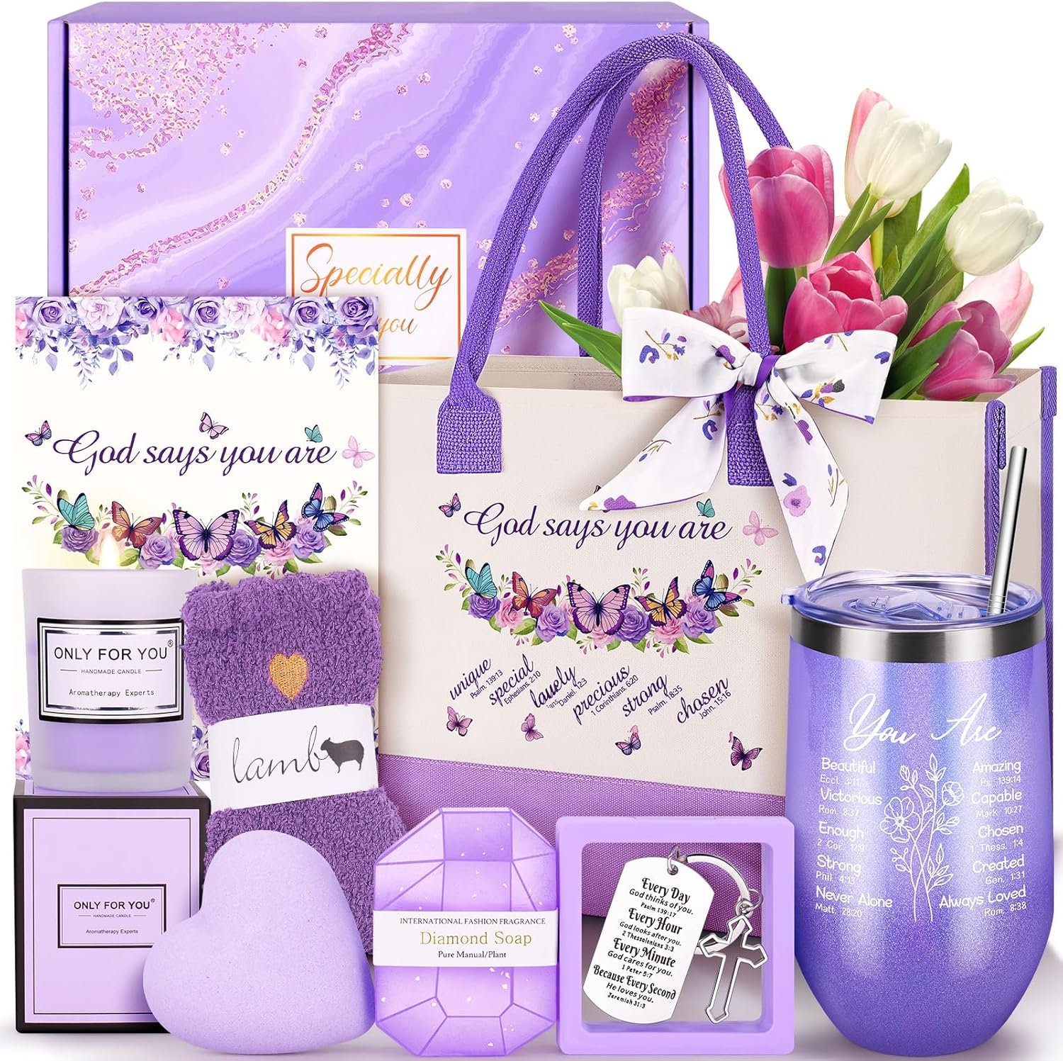 13PCS Christian Gifts for Women Faith, Purple Inspirational Gifts for Women,Christian Birthday Baskets,Get Well Soon Baskets for Her Mom,Friends,Sister,Wife,Girlfriends Birthday Gifts