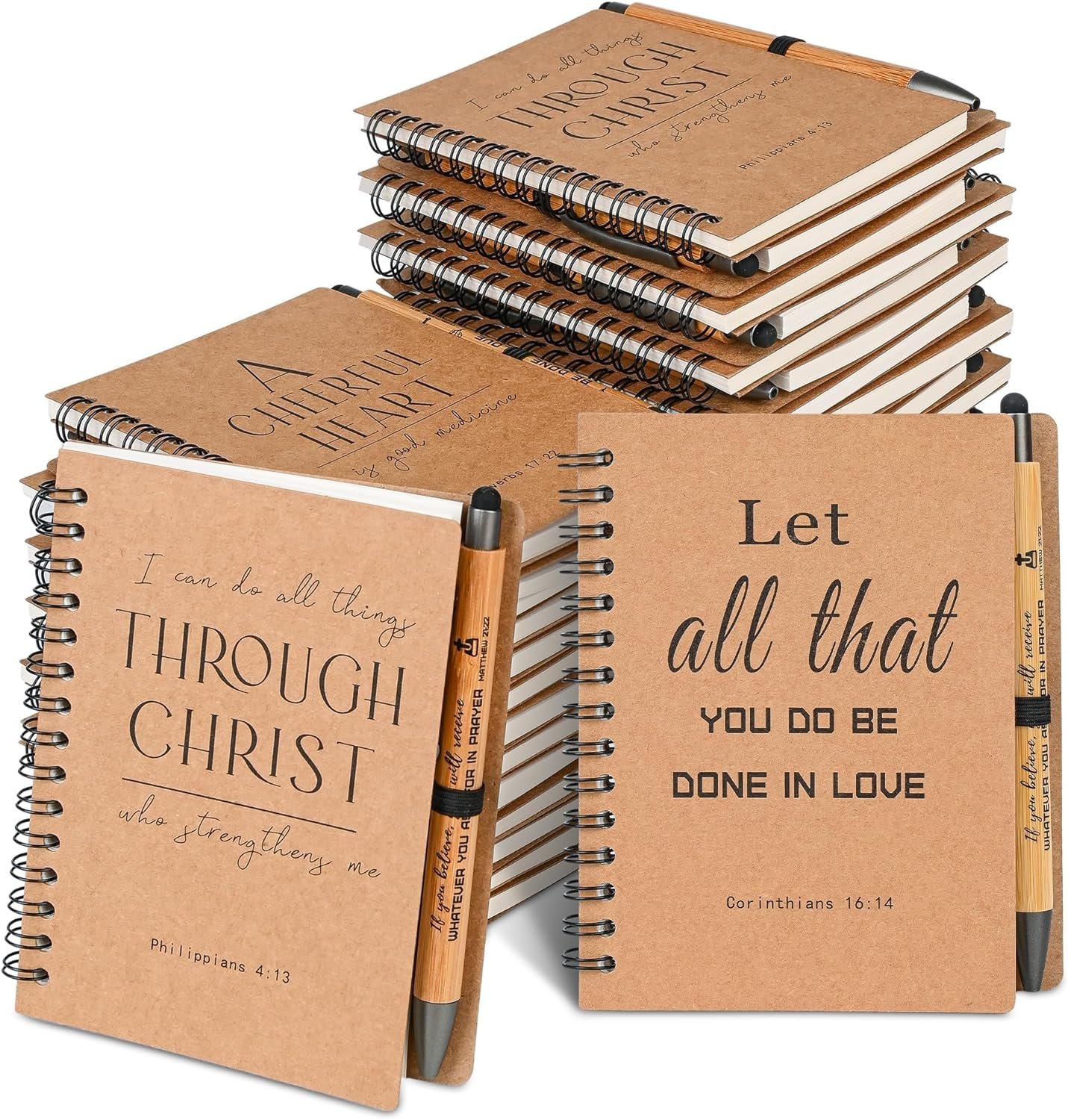 INSADA 10 Sets of Christian Spiral Notebooks Bulk Prayer Journals with Pens Small Lined Notepad (5.43”x4.33”) – Mothers Day Gifts for Church Members, Bible Study Groups & Church Families