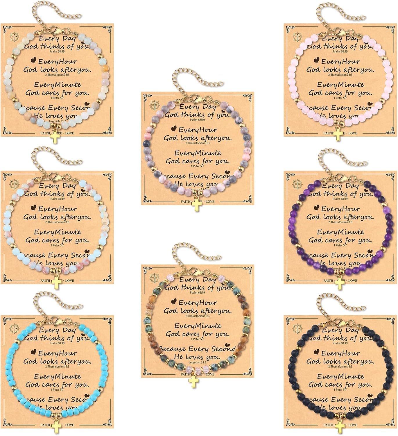 Giovanchi 8PCS Christian Cross Bracelet for Women, Baptism Easter Basket Stuffers Valentine’s Day Gifts for Women, Religious Gift for Her Friends Mom in Christ Birthday