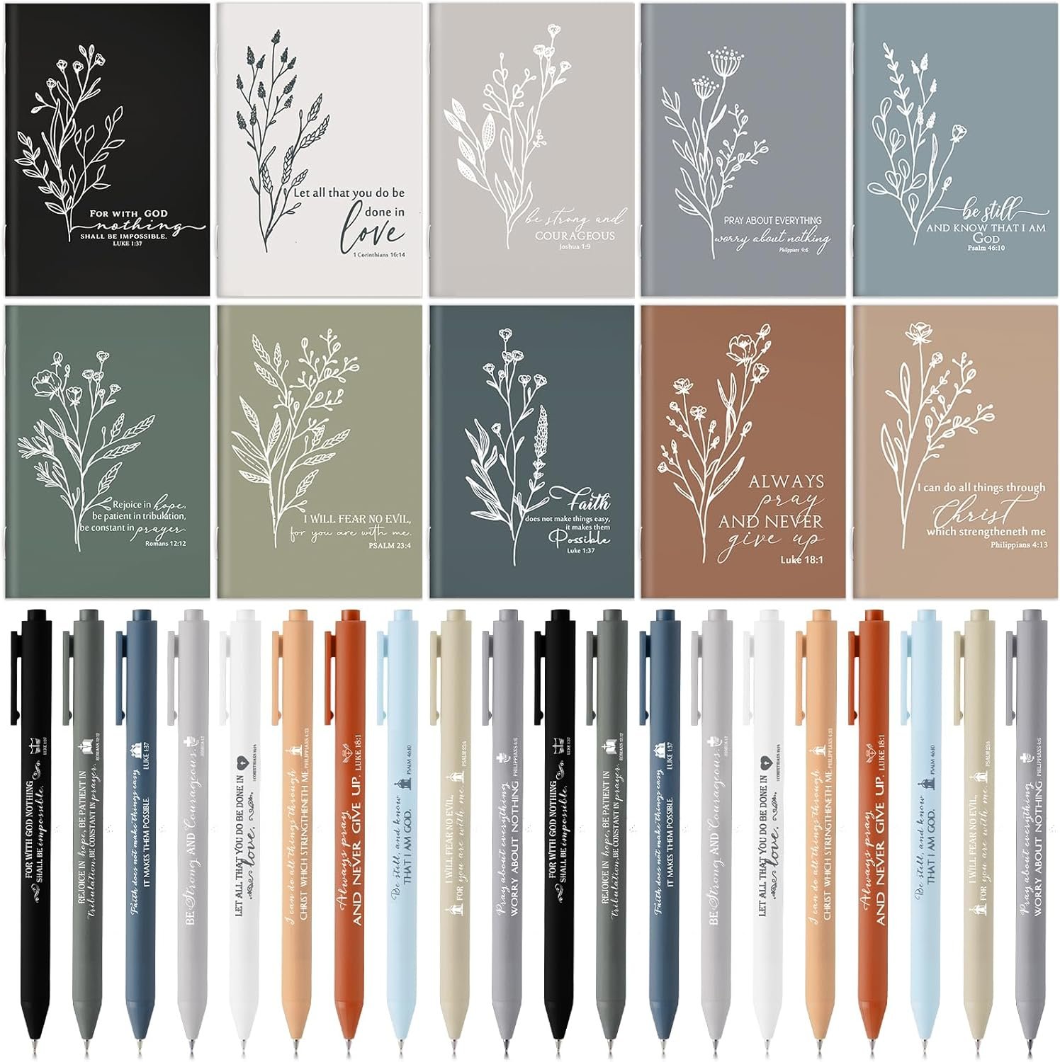 Fuutreo 60 Pcs Christian Gift Bible Verse Prayer Journal Notebook Religious Inspirational Ballpoint Pens Mini Pocket Notepad Gifts for Pastor Clergy Appreciation Gifts Church Sunday (Neutral Colors)