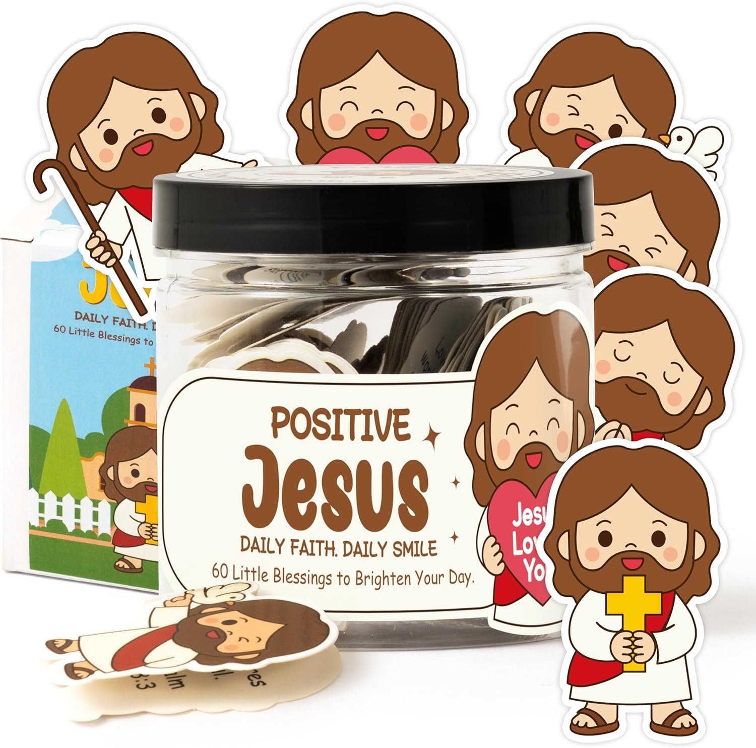 Yopyame Positive Jesus Jar – 60PCS Emotional Support Affirmation Cards Birthday Gifts Christian Easter Gifts for Women Men Teens Self Care Inspirational Gift for Friends Coworkers Teacher Mom Sisters