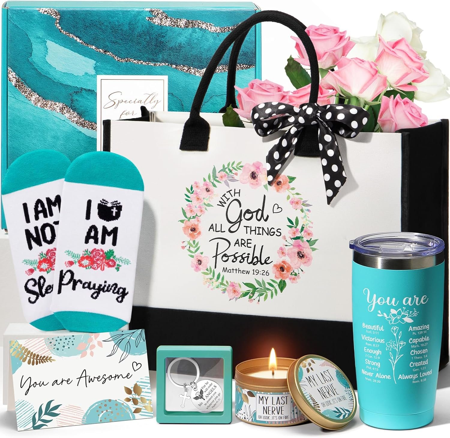 Christian Gifts for Christian Women Faith, Inspirational Religious Gifts for Catholic Women Spiritual Bible Gift Mothers Day Easter Birthday Gift for Womens Mom Sister Friend Wife Coworker w/ Tote Bag