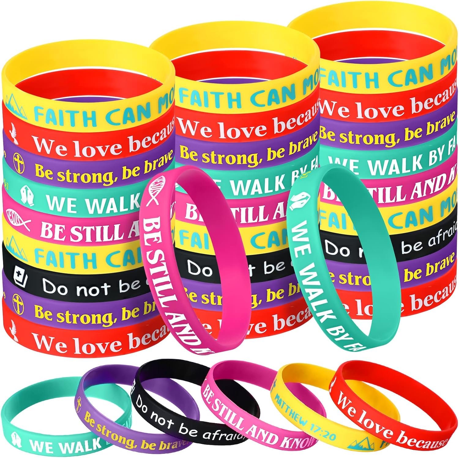 Aoriher 30 Pcs Bible Verses Bracelets Bulk Motivational Christian Bracelets Inspirational Scripture Rubber Bracelet Jesus Wristbands Gifts for Women Men Church Mother’s Day Father’s Day Birthday Gifts
